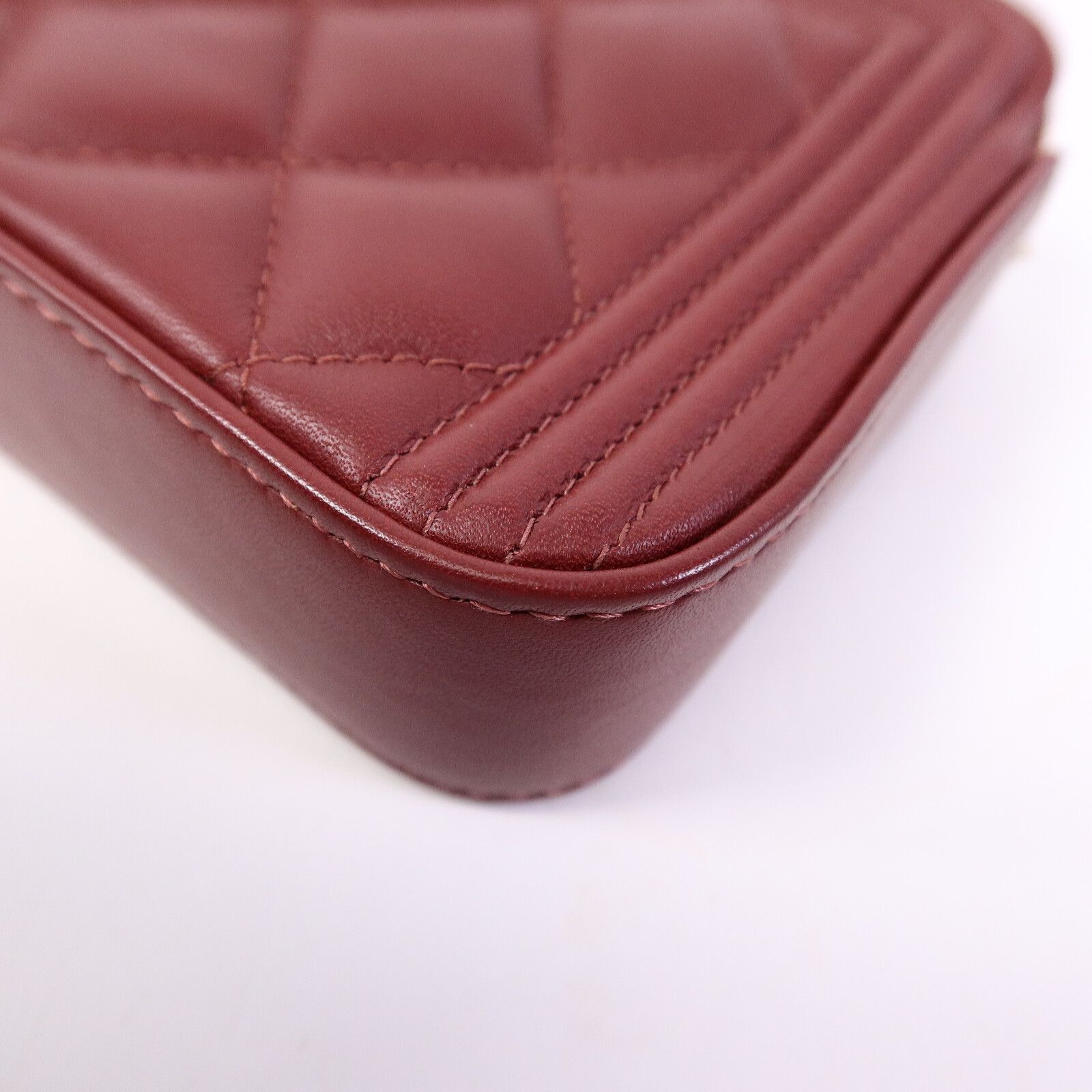 Lambskin Quilted Small Boy Clutch w/Chain Strap — view 12