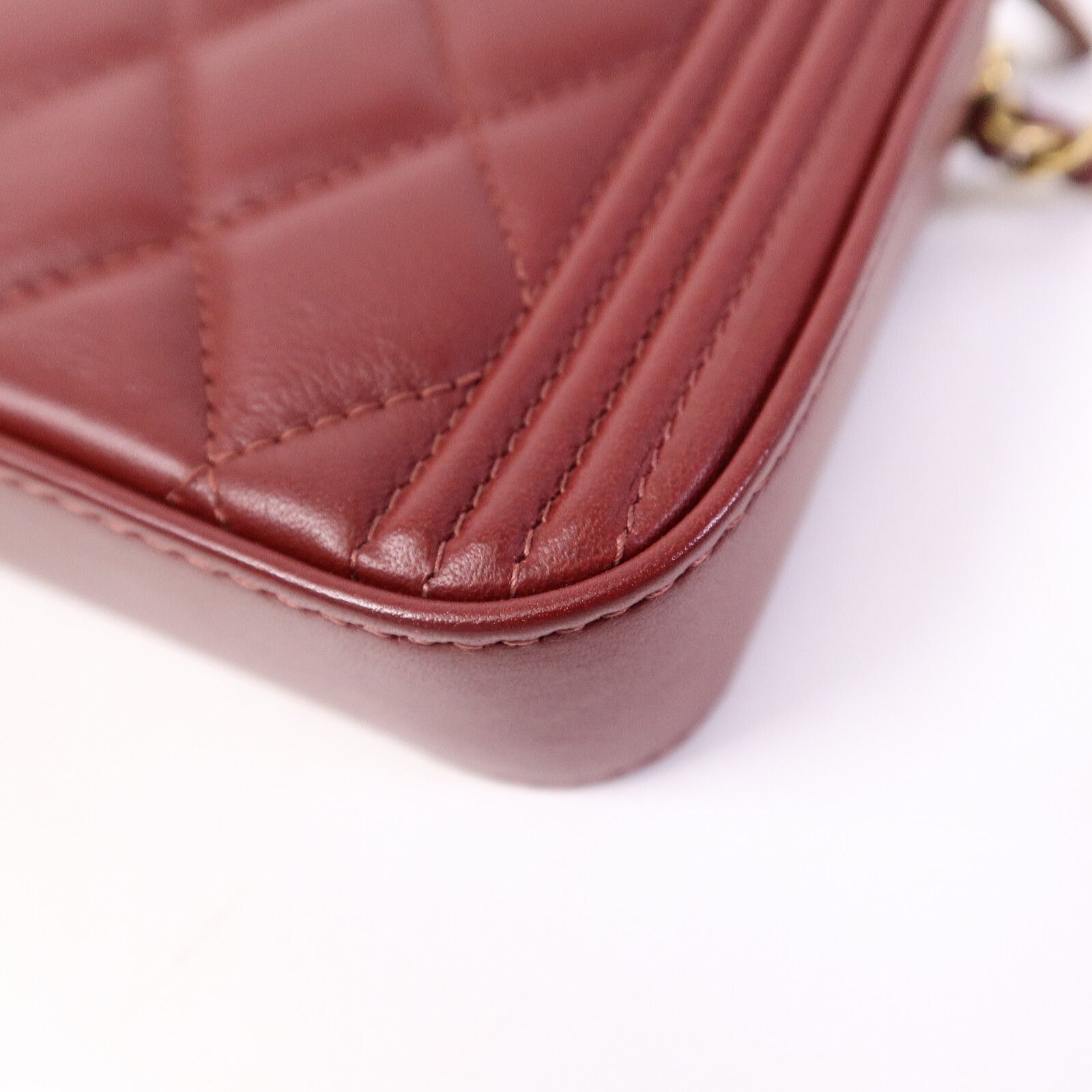 Lambskin Quilted Small Boy Clutch w/Chain Strap — view 14