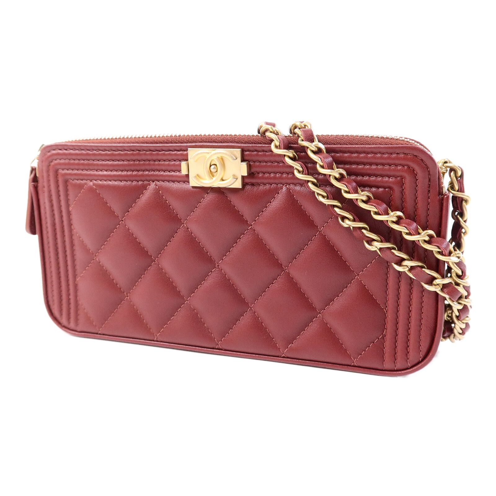 Lambskin Quilted Small Boy Clutch w/Chain Strap — view 3