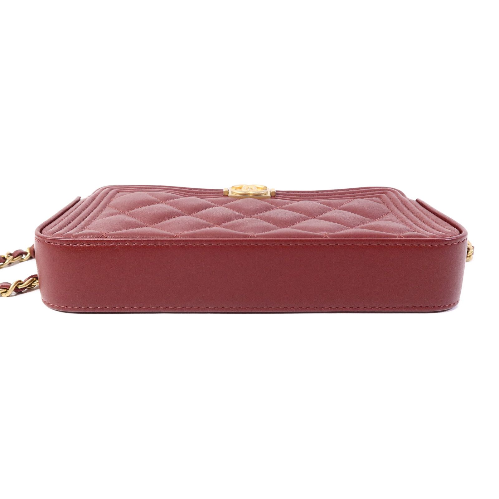 Lambskin Quilted Small Boy Clutch w/Chain Strap — view 4