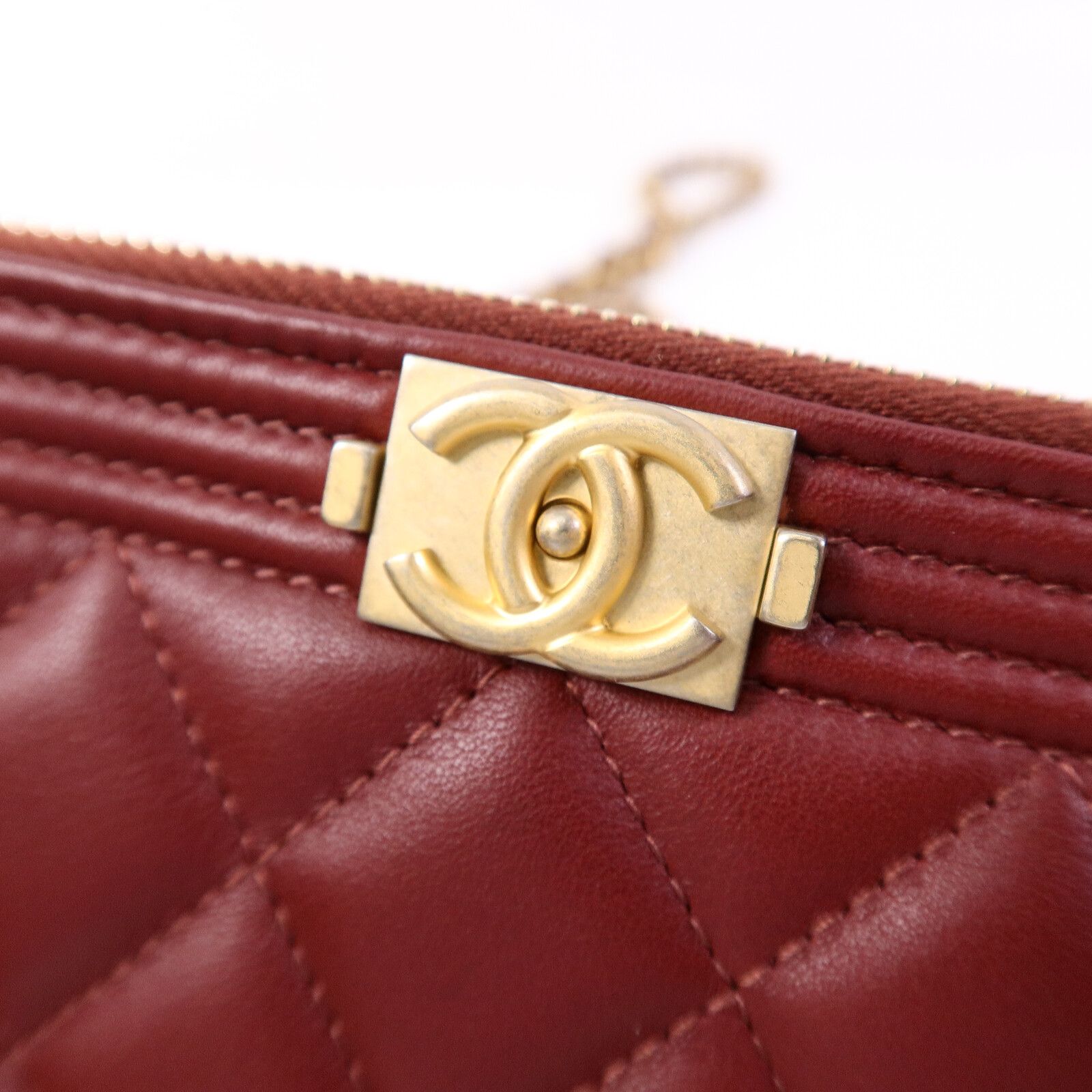 Lambskin Quilted Small Boy Clutch w/Chain Strap — view 8