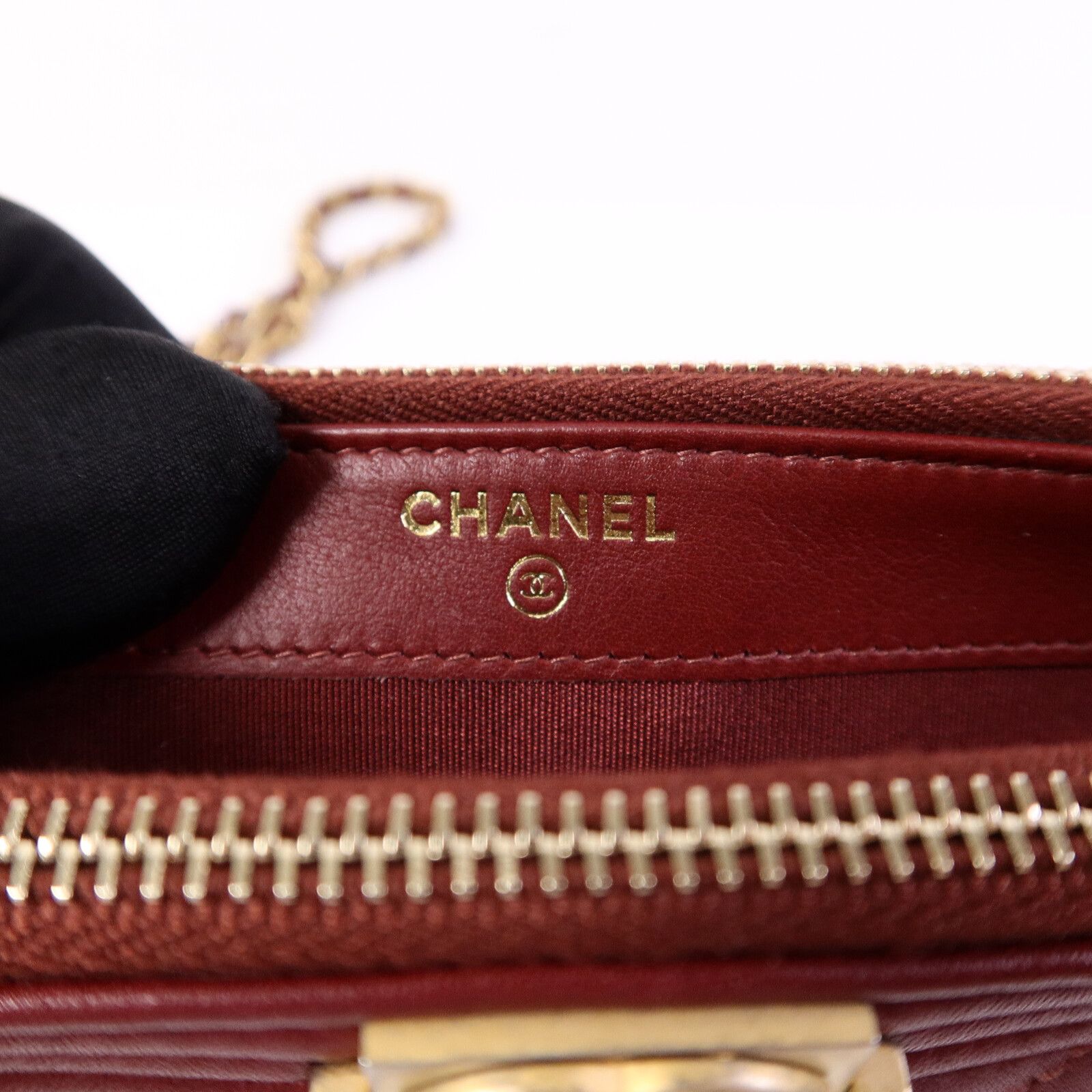 Lambskin Quilted Small Boy Clutch w/Chain Strap — view 9