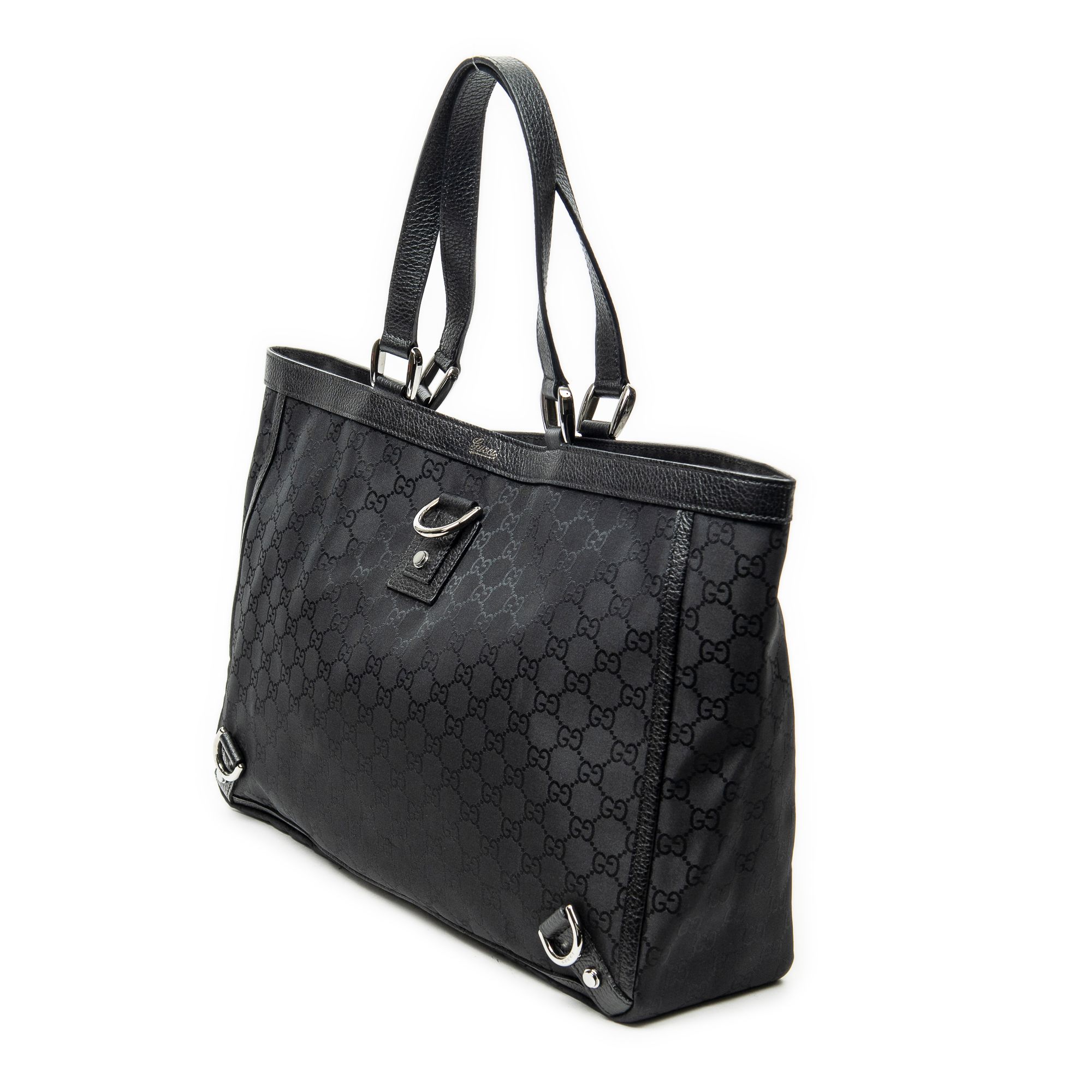 Large Abbey D-Ring Tote Black Monogrammed Nylon Canvas Silver — view 2
