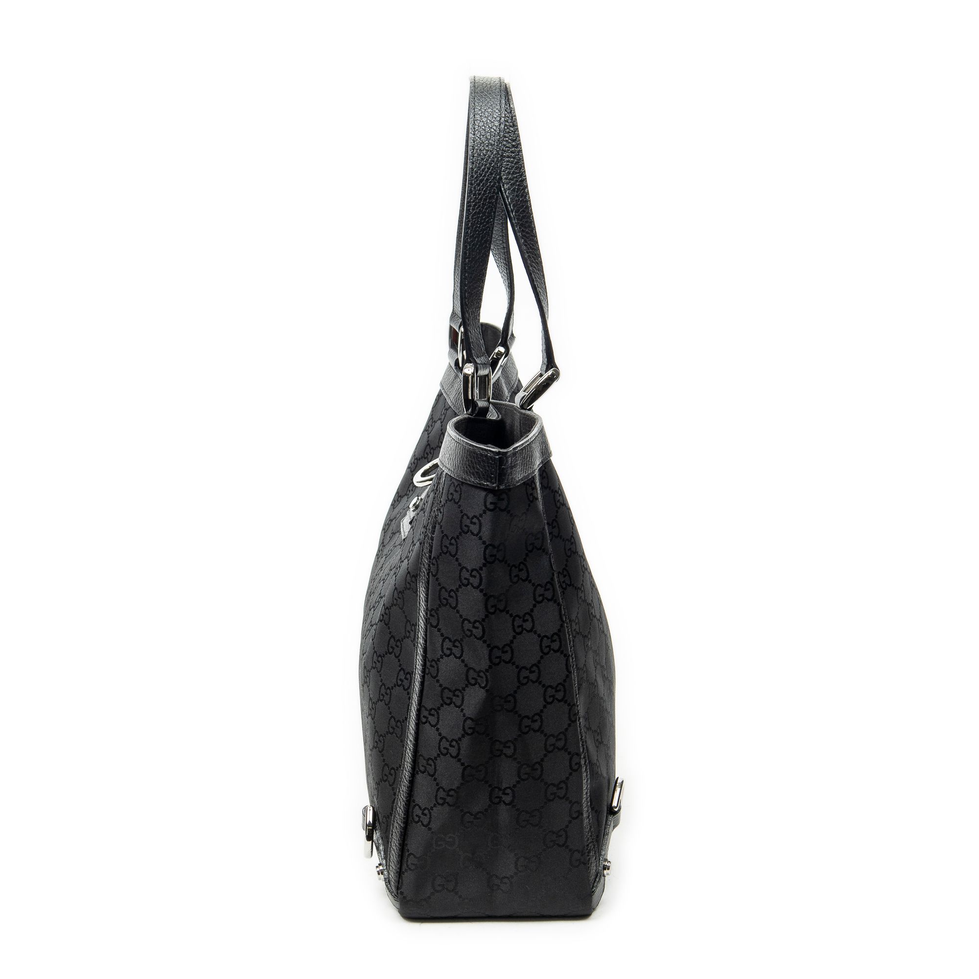 Large Abbey D-Ring Tote Black Monogrammed Nylon Canvas Silver — view 3