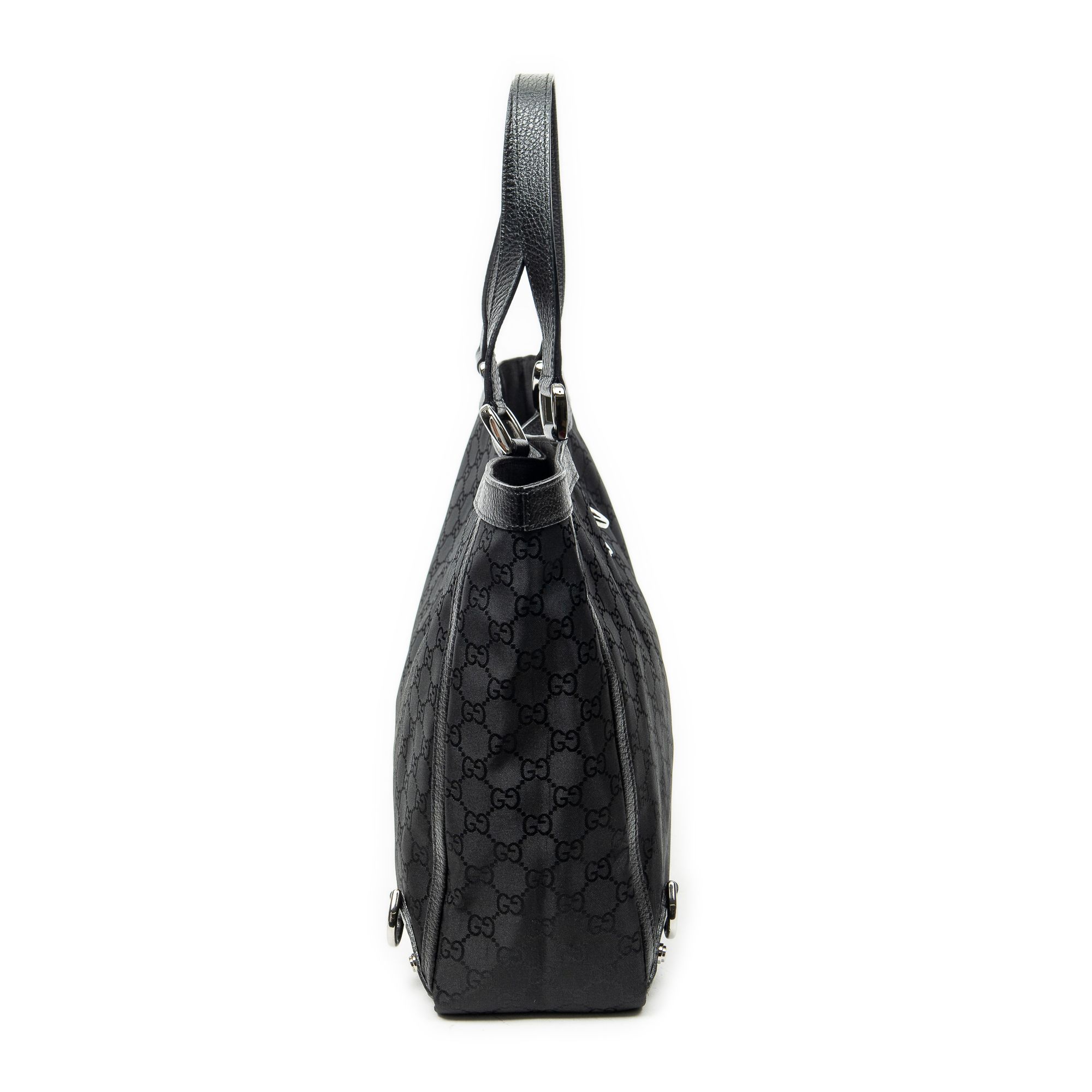 Large Abbey D-Ring Tote Black Monogrammed Nylon Canvas Silver — view 4