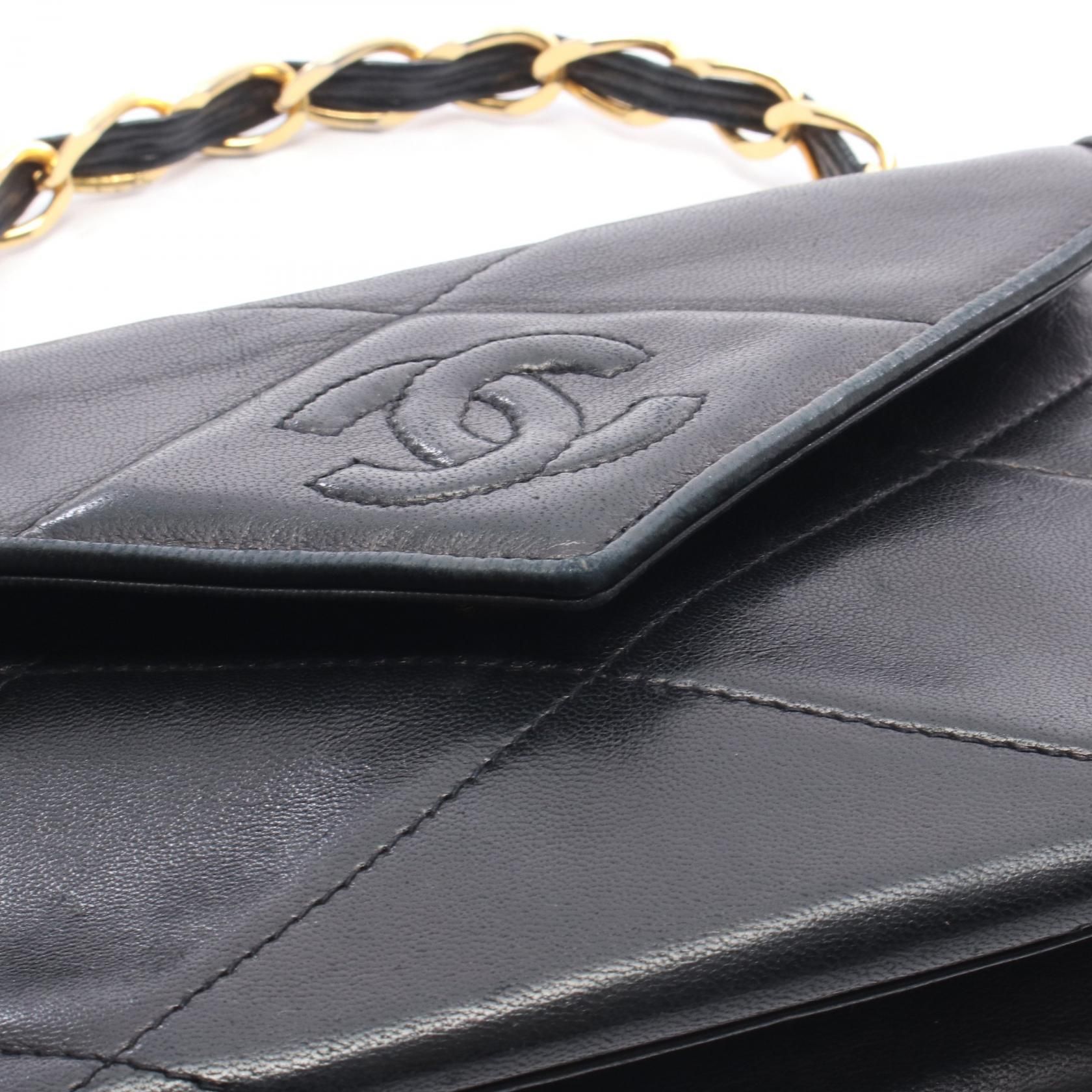 Black Coco Mark Diamond Stitch Handbag Lambskin (sheep Leather) — view 6