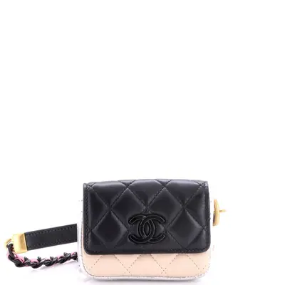 Cc Flap Card Holder Resin Chain Belt Bag Quilted Lambskin