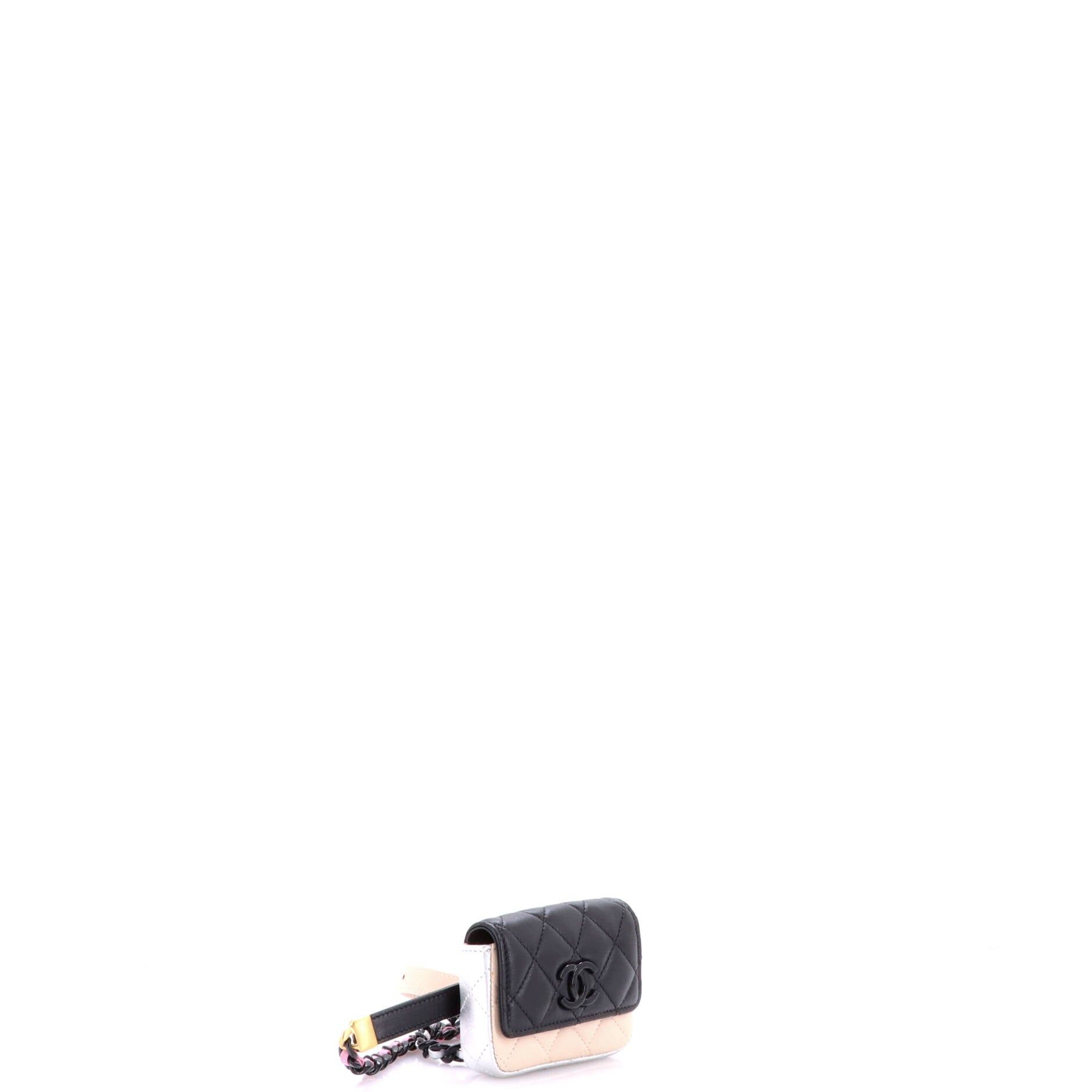 Cc Flap Card Holder Resin Chain Belt Bag Quilted Lambskin — view 2