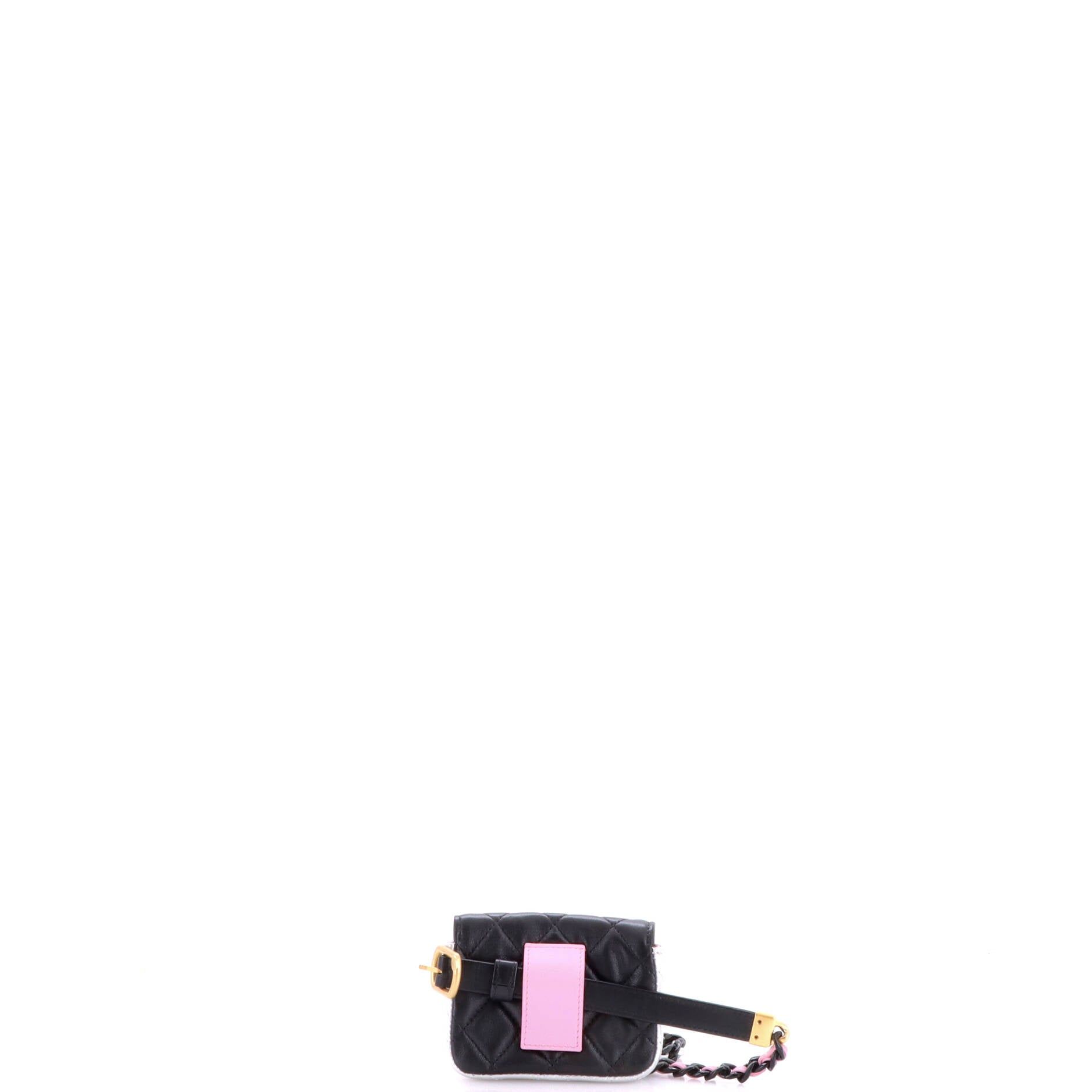 Cc Flap Card Holder Resin Chain Belt Bag Quilted Lambskin — view 3