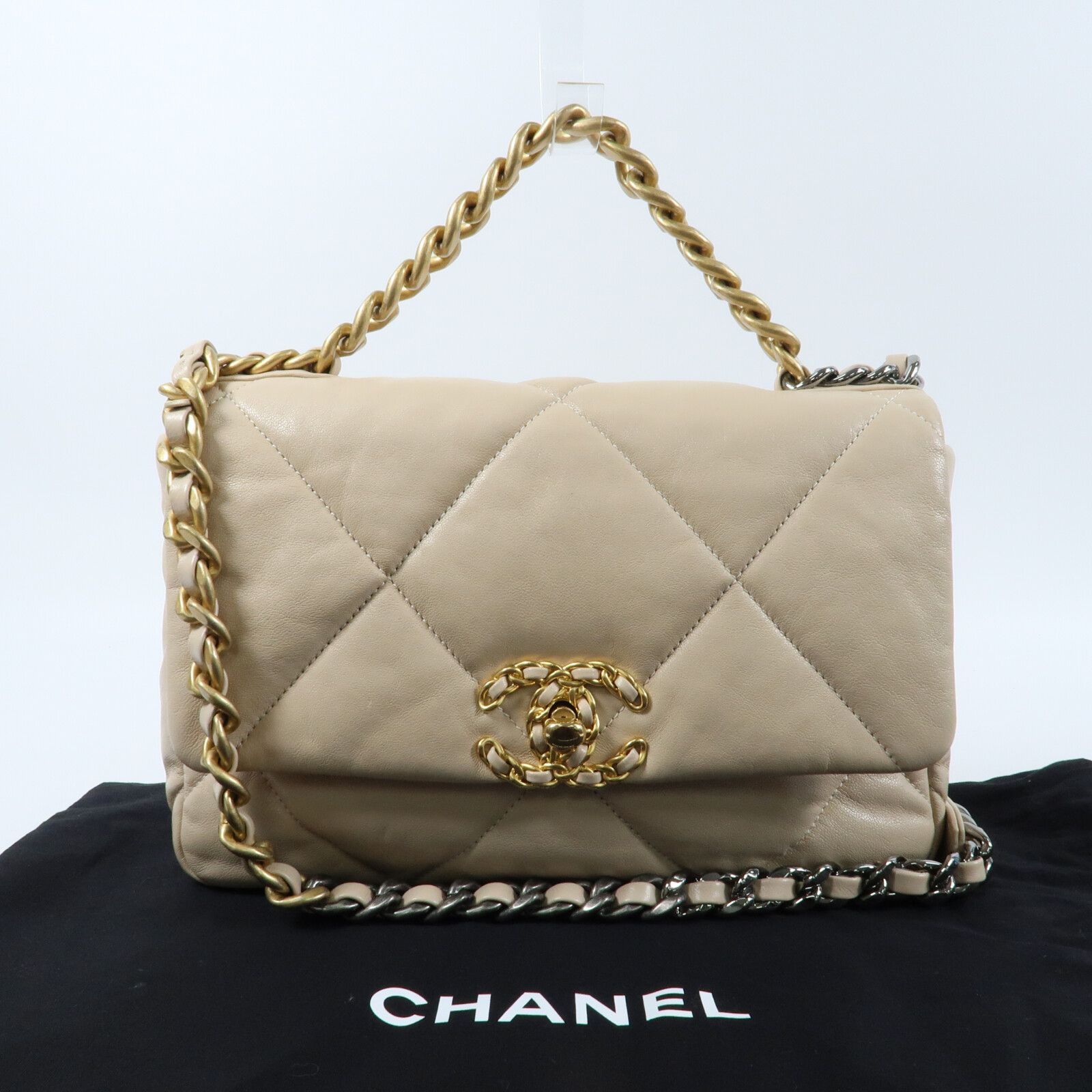 Beige Sheepskin Leather C 19 Small Hand-turned Shoulder And Back Bag 2way Shoulder Bag Lambskin (sheep Leath — view 14
