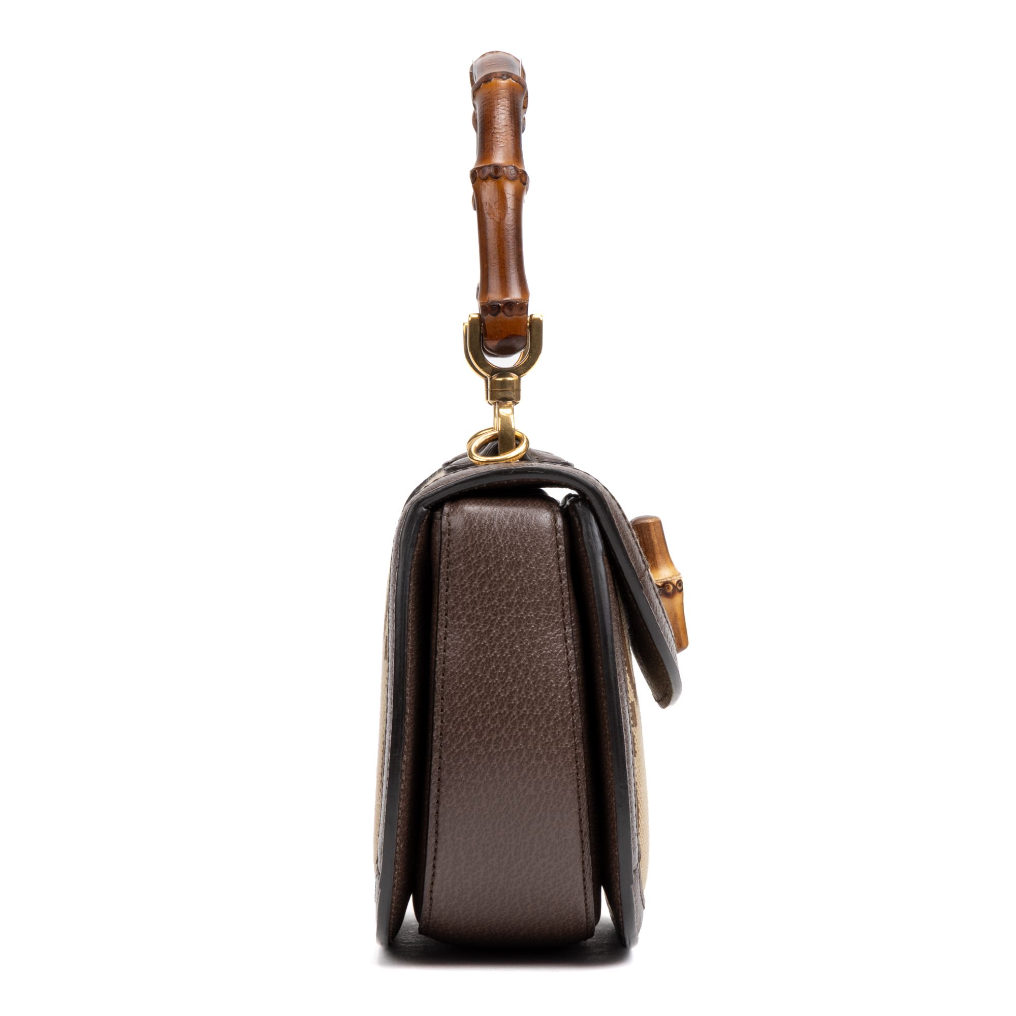 Small Bamboo Top Handle  Beige/Dark Brown  Jumbo GG Gold — view 3