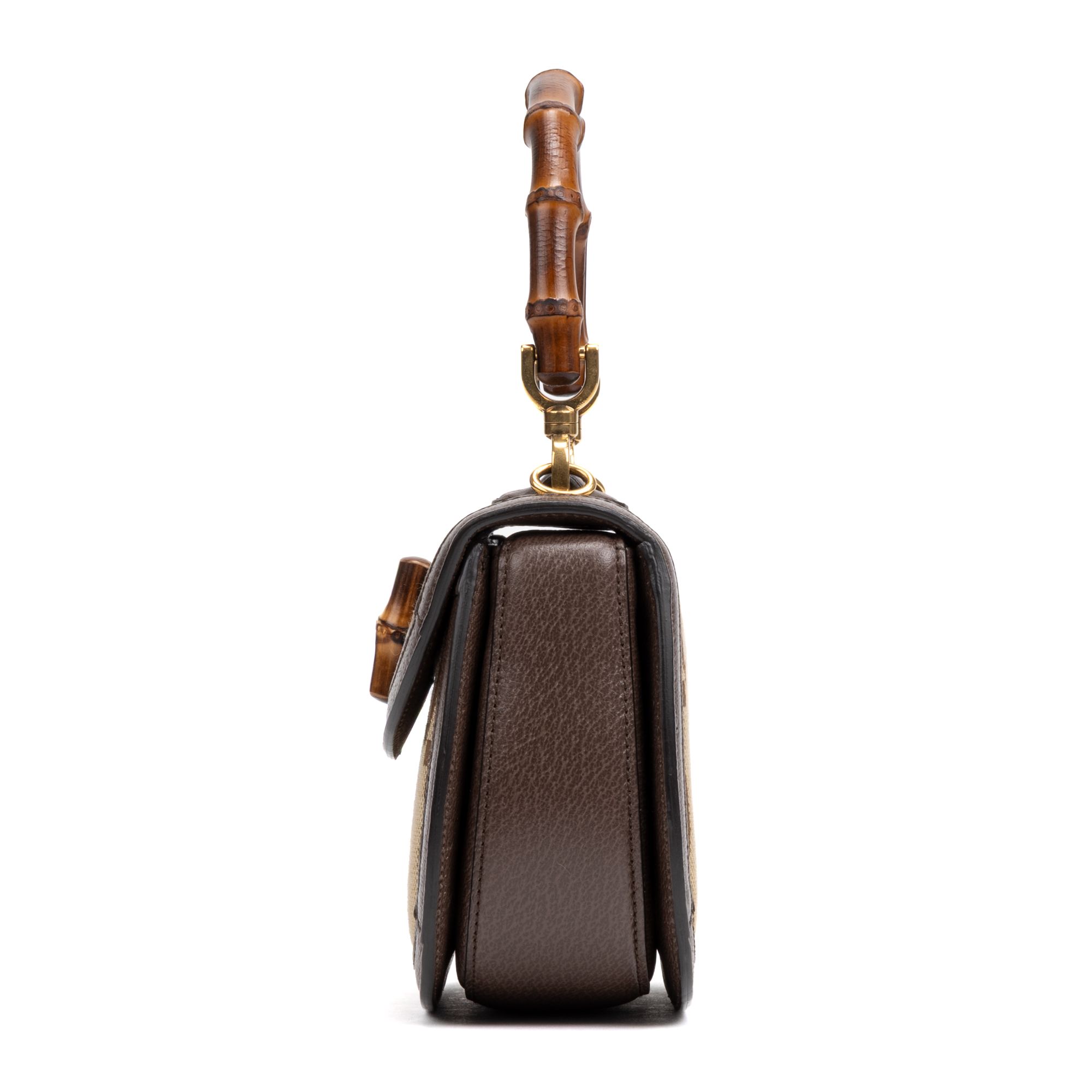Small Bamboo Top Handle  Beige/Dark Brown  Jumbo GG Gold — view 4