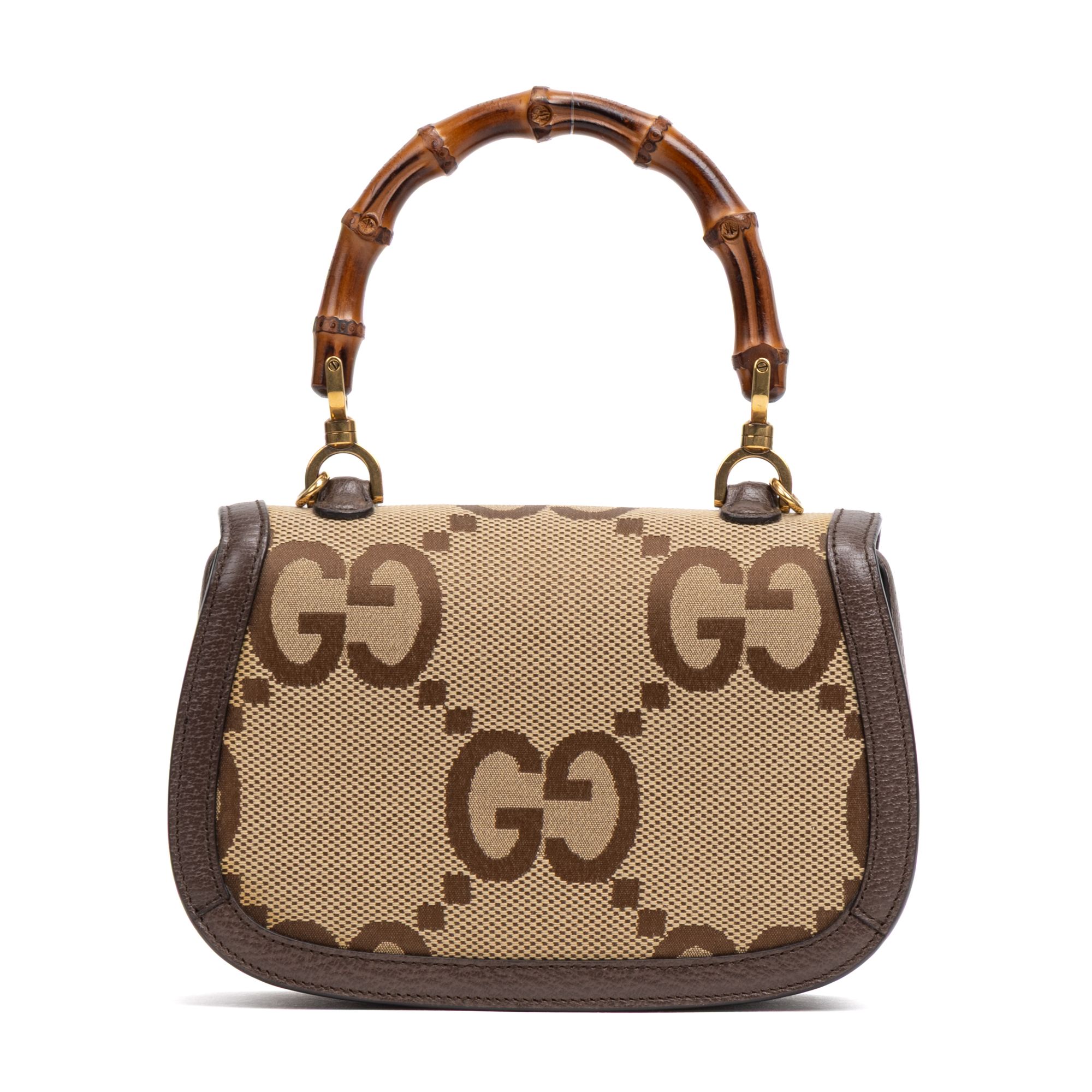 Small Bamboo Top Handle  Beige/Dark Brown  Jumbo GG Gold — view 5