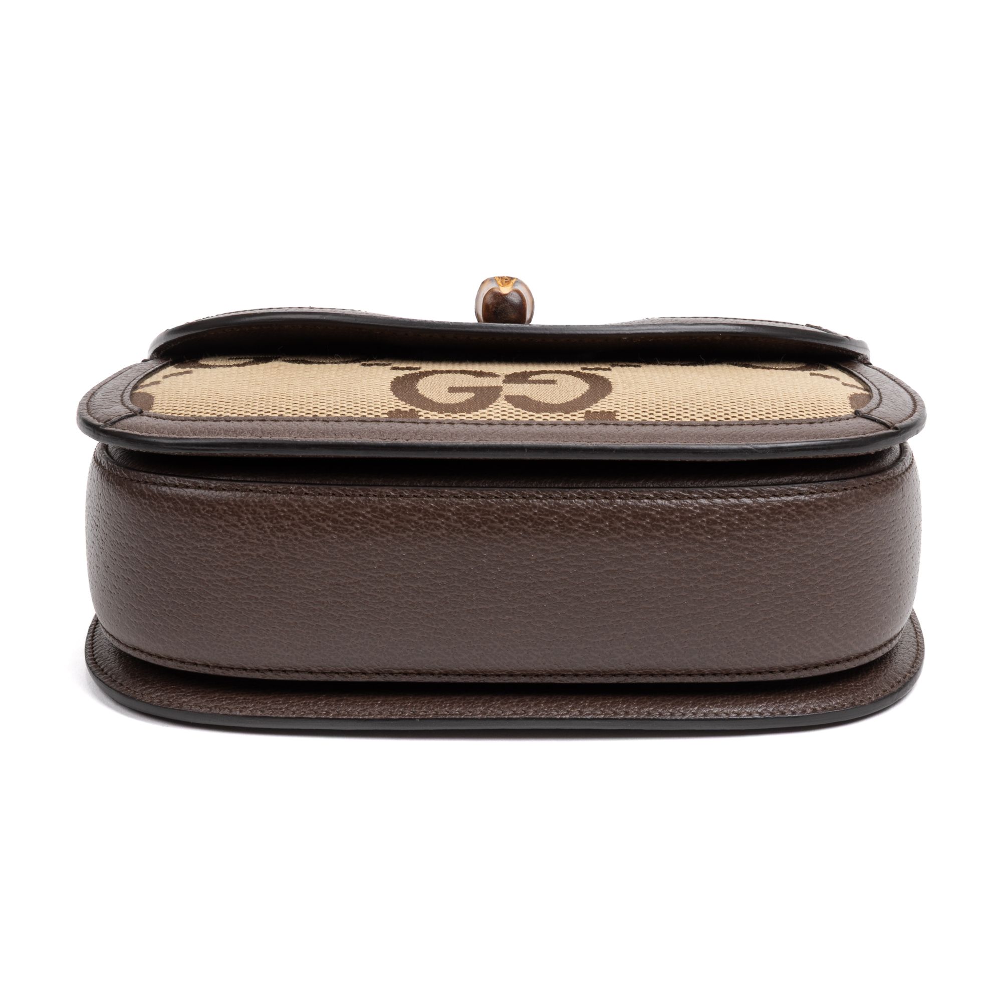 Small Bamboo Top Handle  Beige/Dark Brown  Jumbo GG Gold — view 6