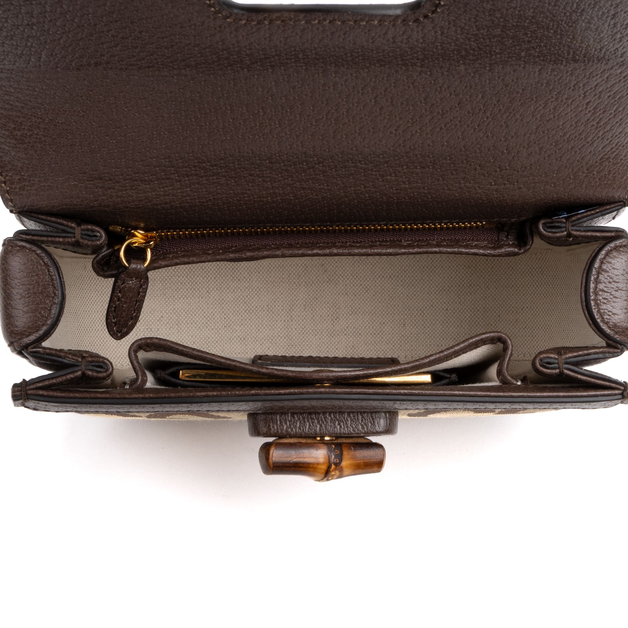 Small Bamboo Top Handle  Beige/Dark Brown  Jumbo GG Gold — view 9