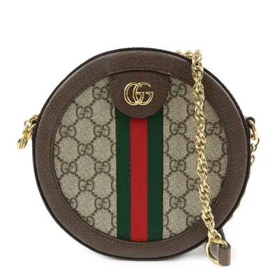 GG Suprerme Ophidia Round Mini Leather Shoulder Bag Beige 550618