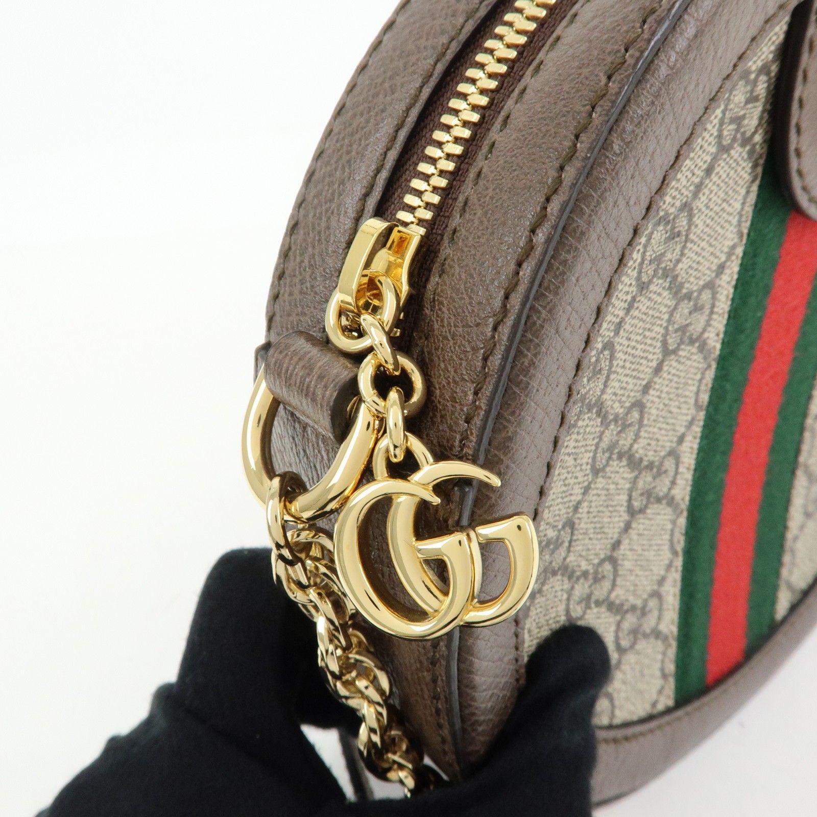 GG Suprerme Ophidia Round Mini Leather Shoulder Bag Beige 550618 — view 13