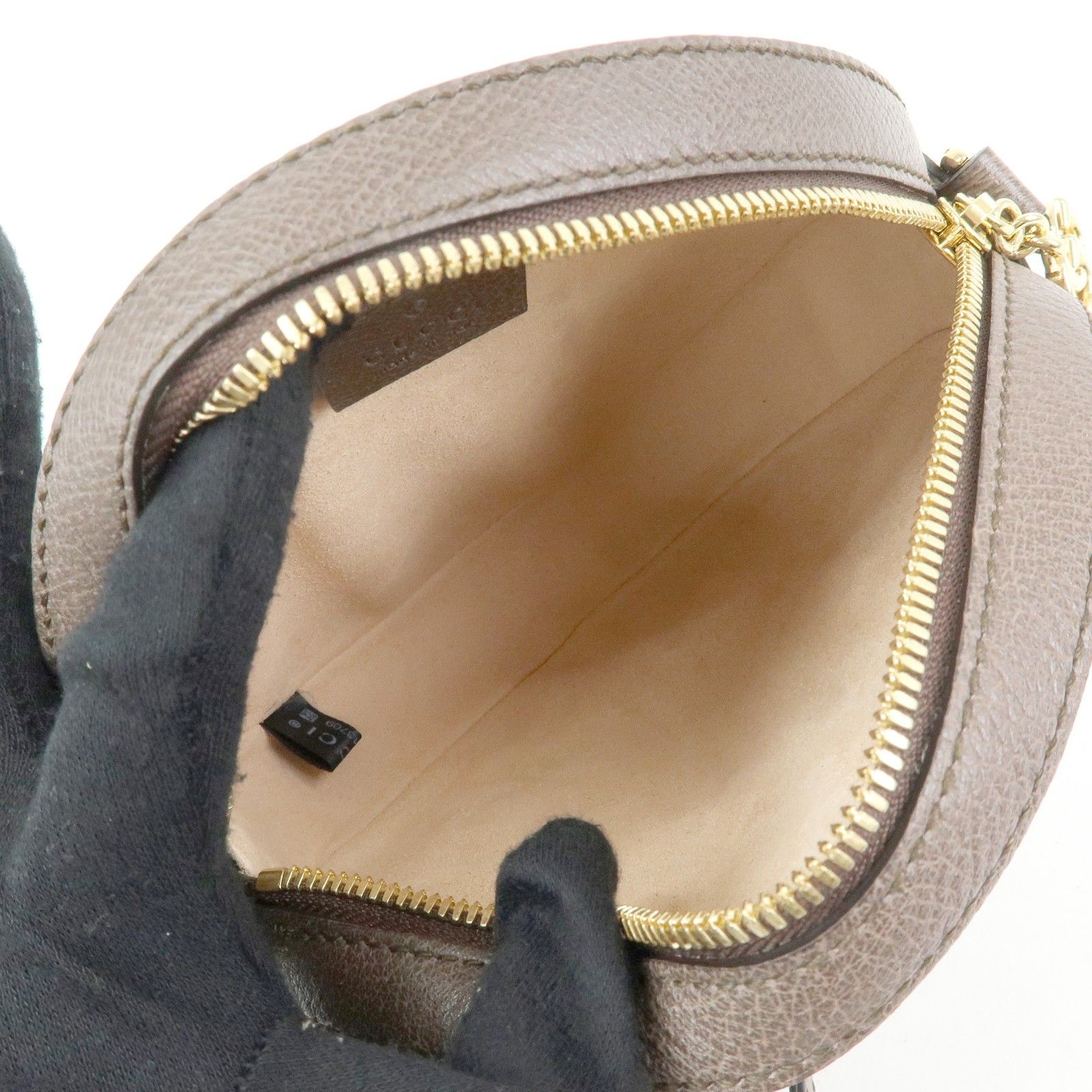 GG Suprerme Ophidia Round Mini Leather Shoulder Bag Beige 550618 — view 14