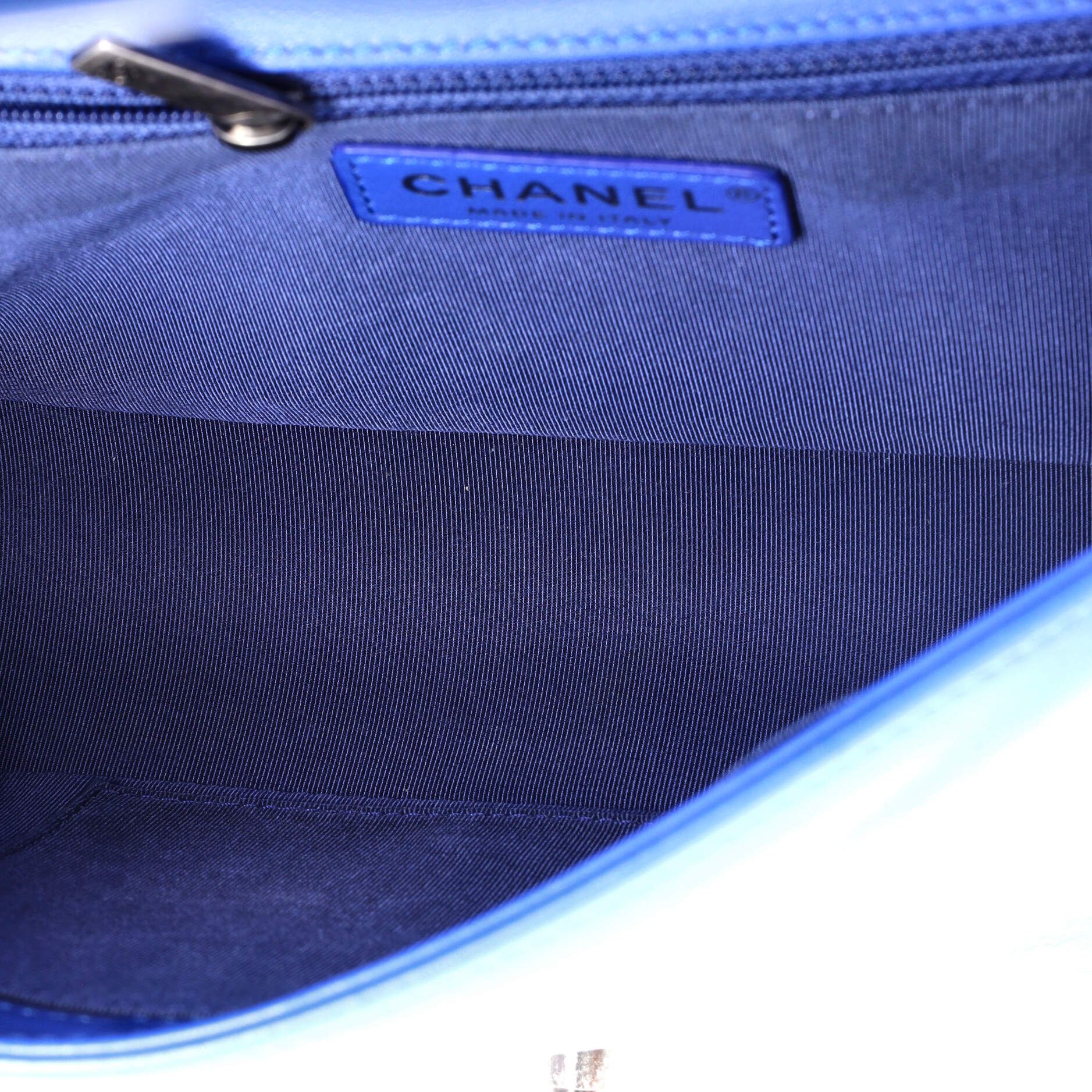 Boy New Medium Blue Calfskin Chevron Quilted Leather Aged Silver — view 5