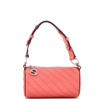 Sakai Be Green Calfskin Diagonal Stitched Mini Blondie Barrel Shoulder Bag