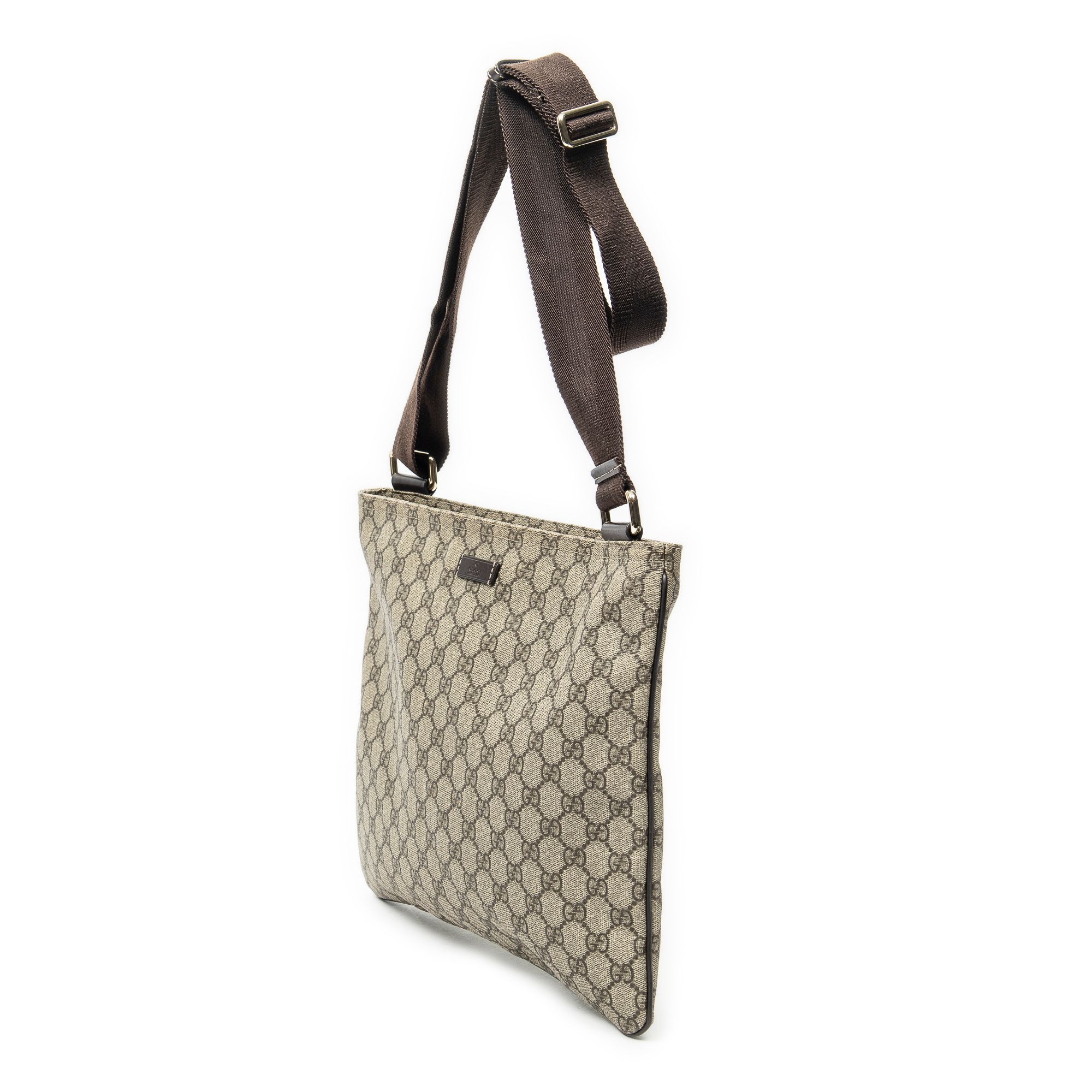 Large Square Zip Messenger Beige Supreme Coated Canvas Gold — view 2