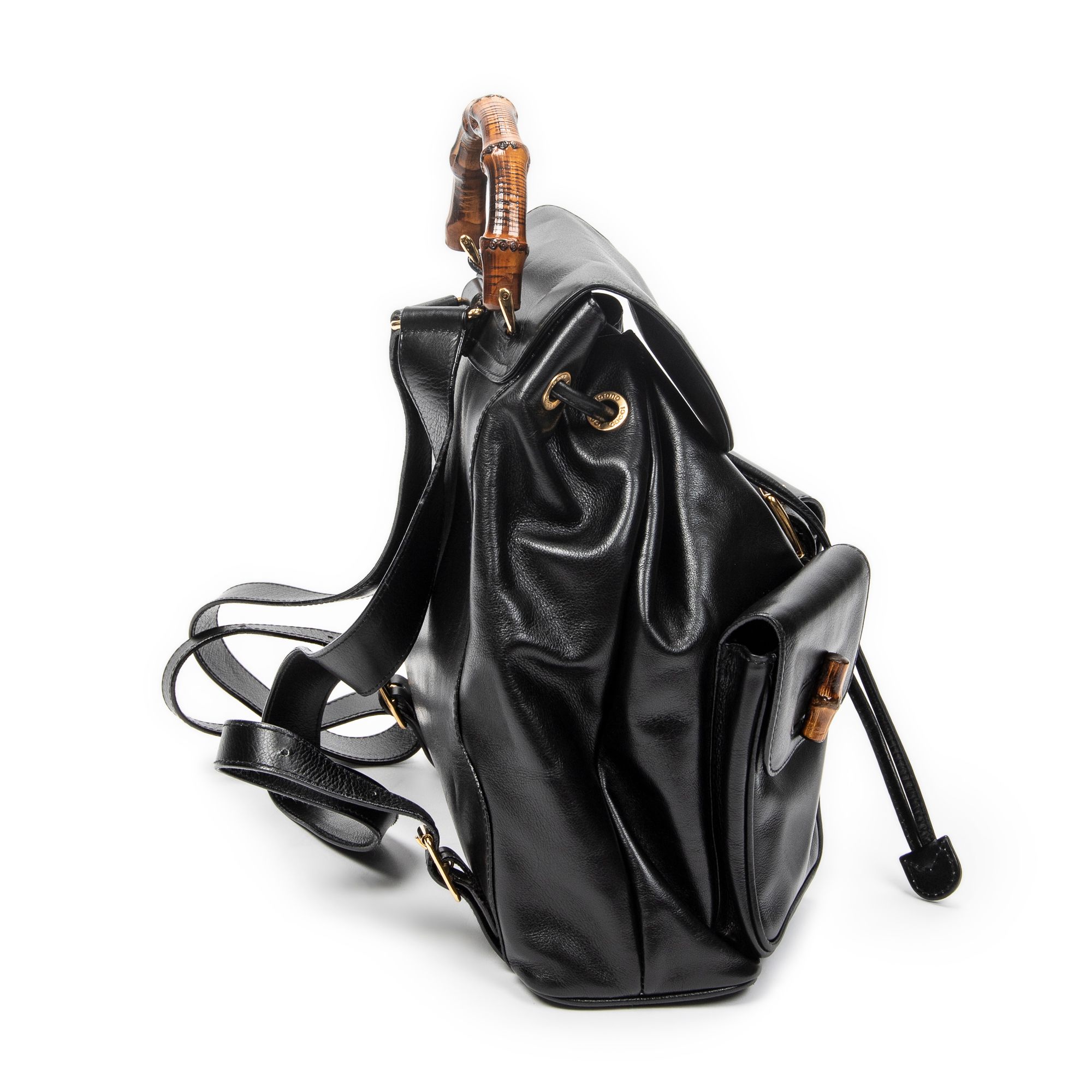 Large Bamboo Backpack Black Calfskin Leather Gold — view 4