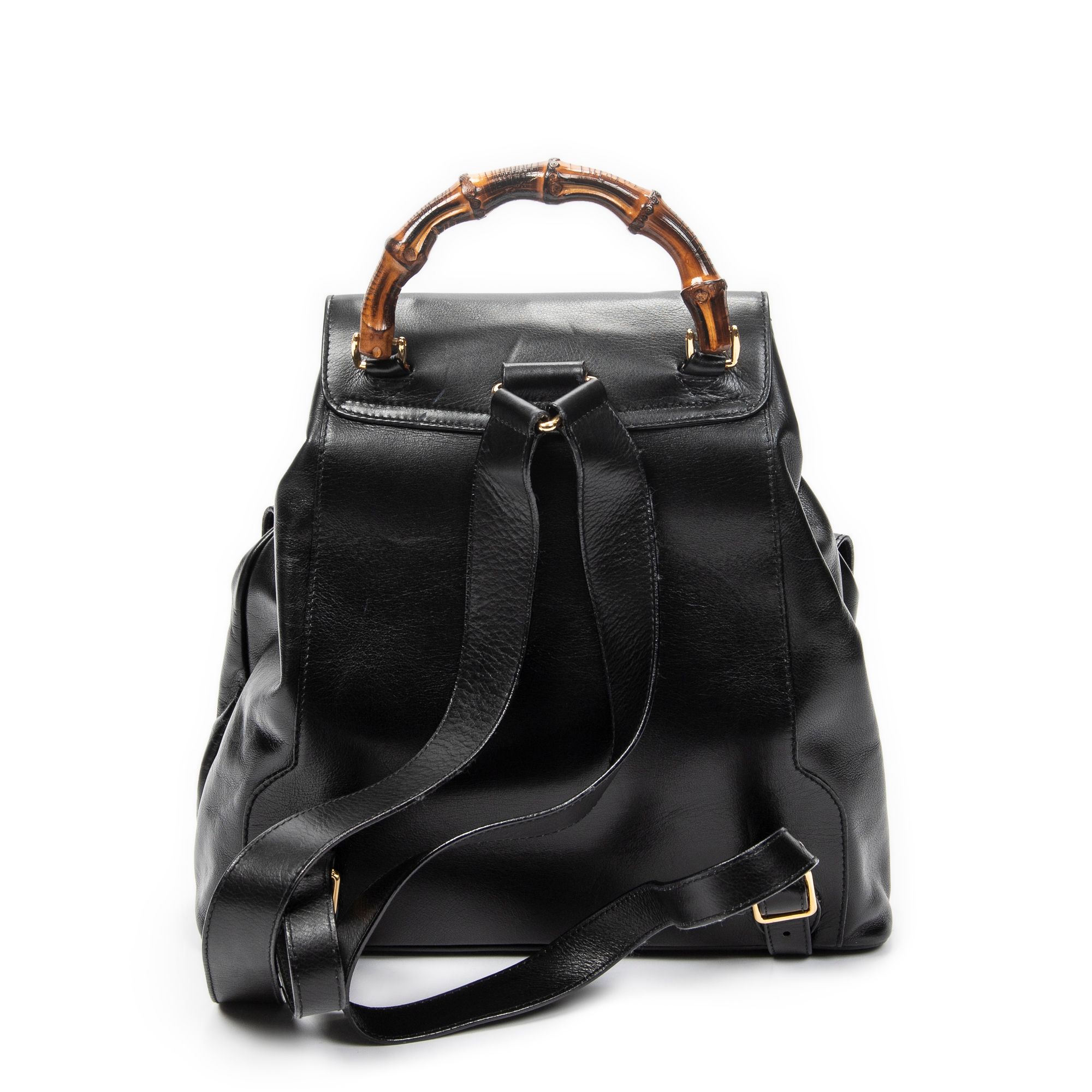 Large Bamboo Backpack Black Calfskin Leather Gold — view 5