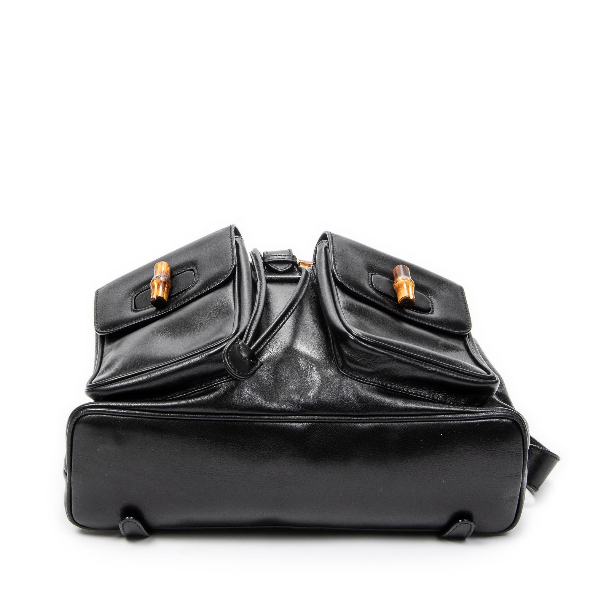 Large Bamboo Backpack Black Calfskin Leather Gold — view 6