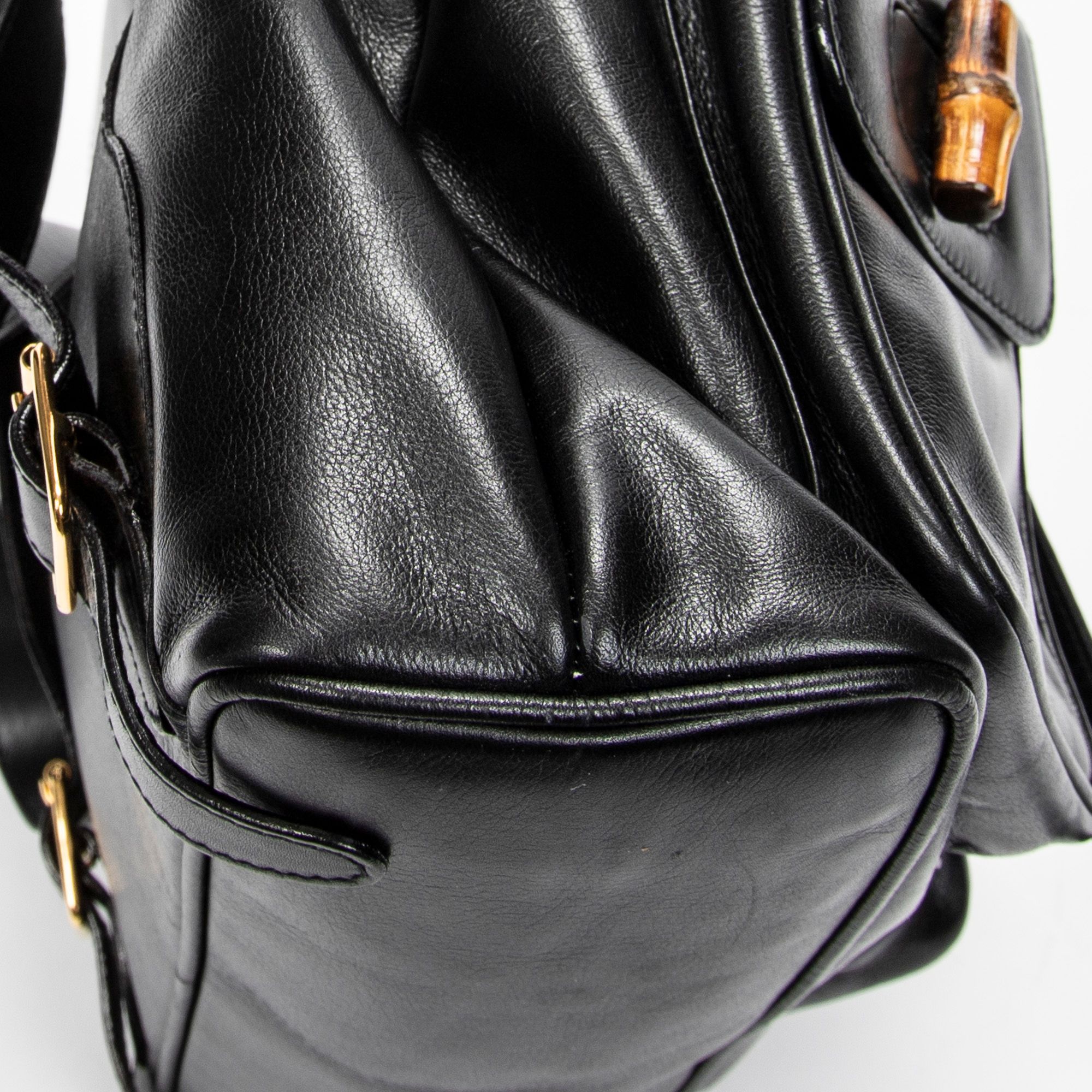 Large Bamboo Backpack Black Calfskin Leather Gold — view 7