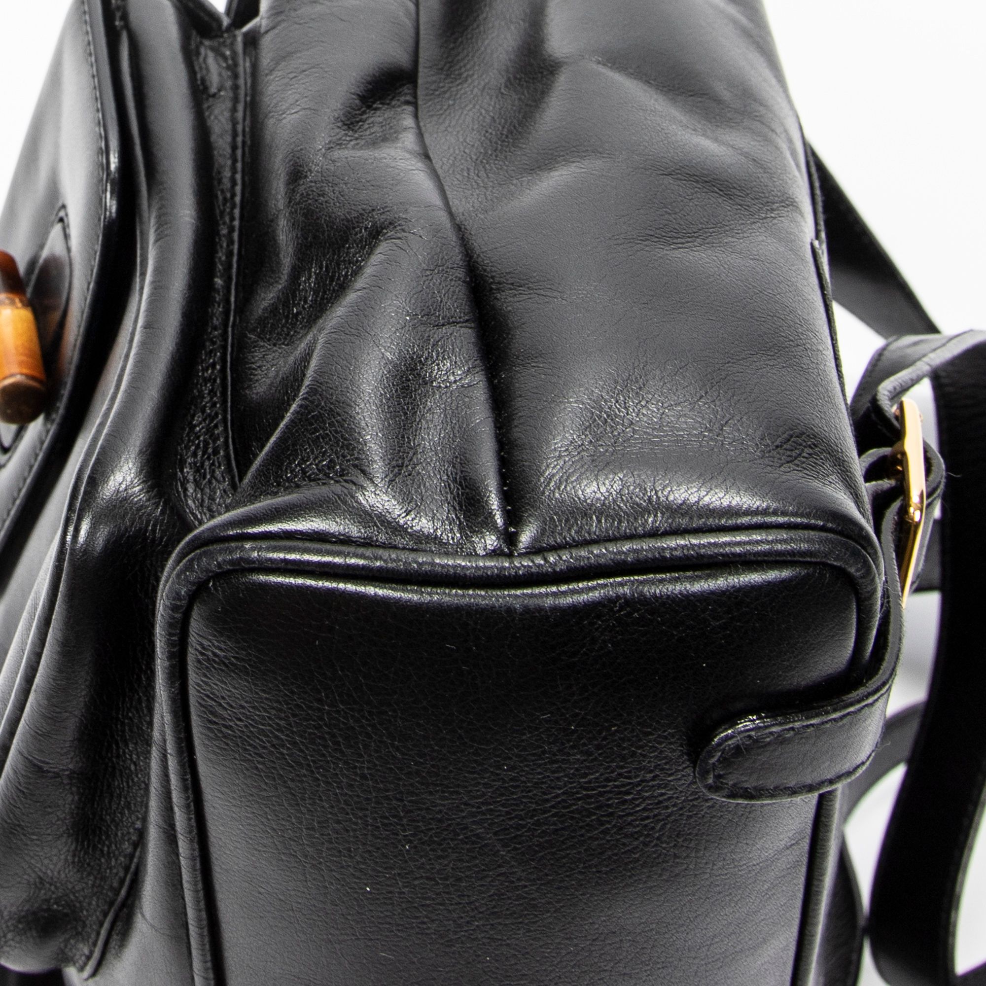 Large Bamboo Backpack Black Calfskin Leather Gold — view 8
