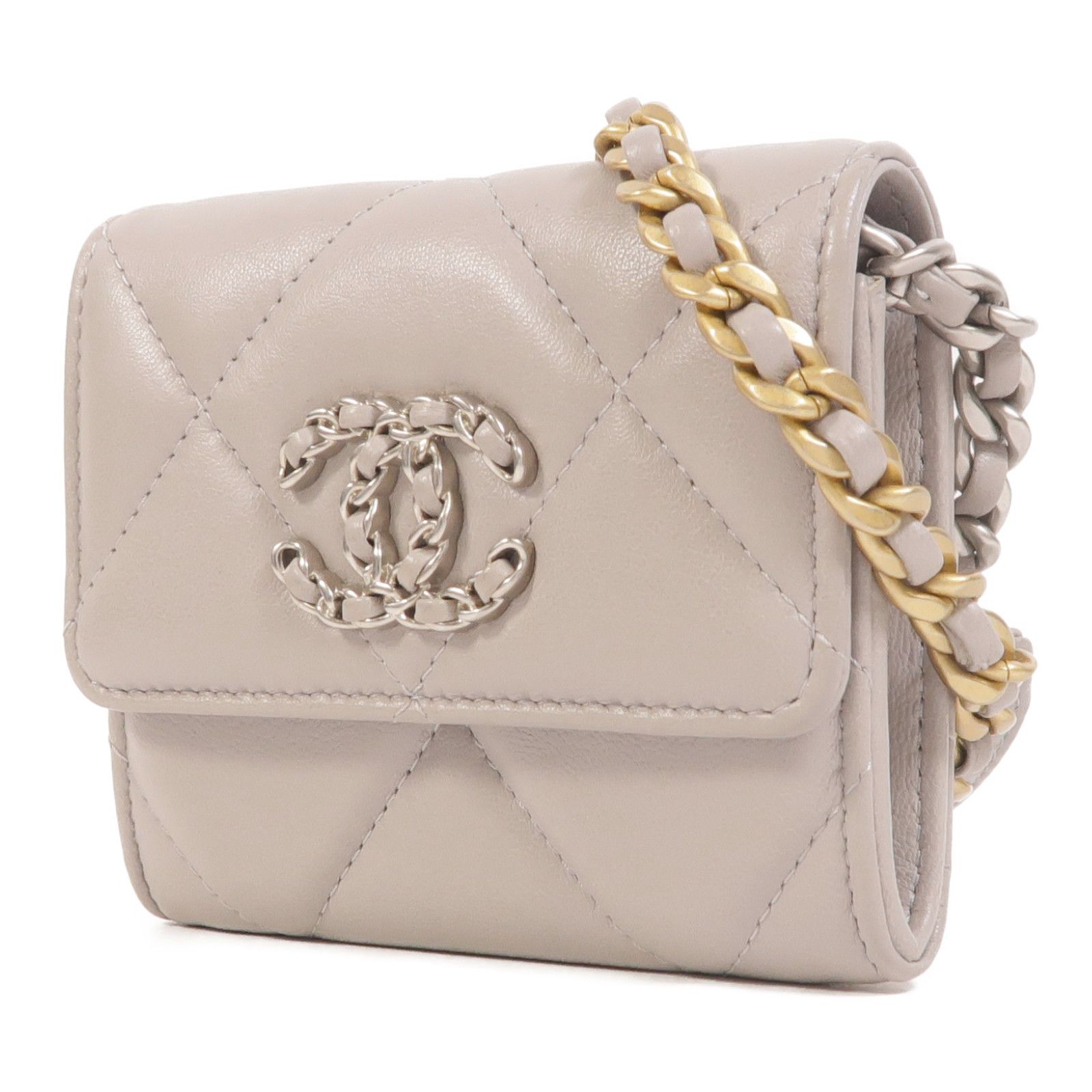 Gray Lambskin 19 Mini Wallet On Chain w/GHW Box-Dustbag — view 3