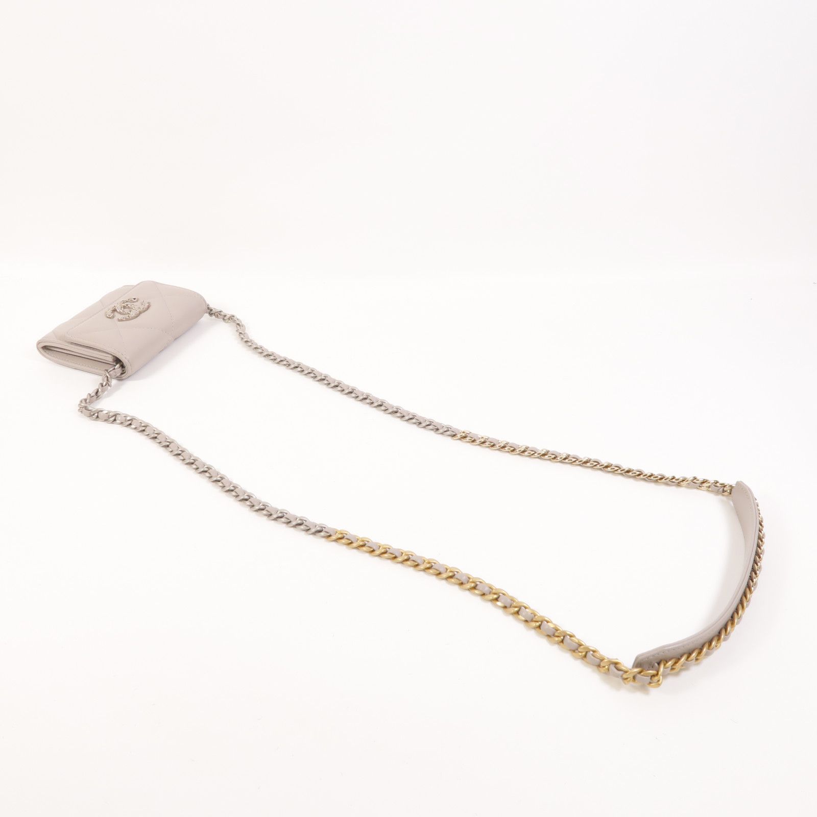 Gray Lambskin 19 Mini Wallet On Chain w/GHW Box-Dustbag — view 8