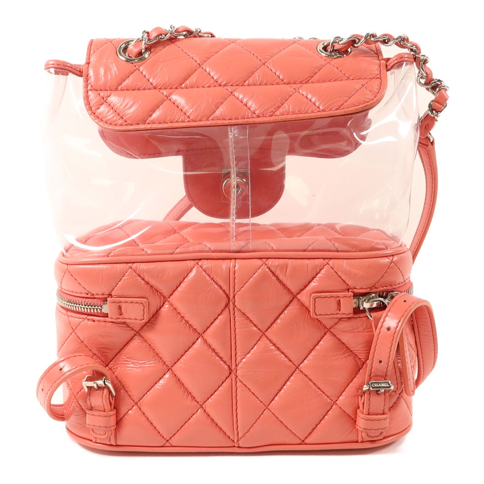 Pink Quilted Crumpled Leather and PVC Vanity Flap — view 2