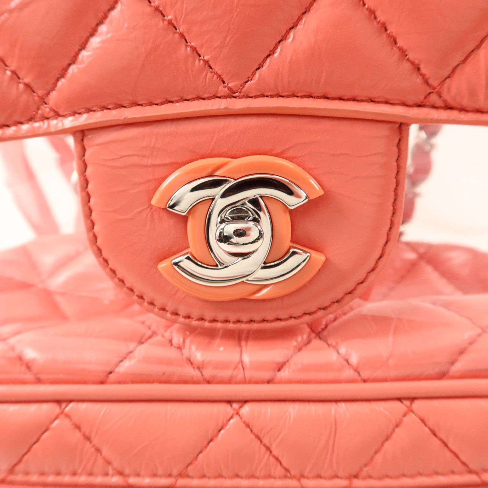 Pink Quilted Crumpled Leather and PVC Vanity Flap — view 11