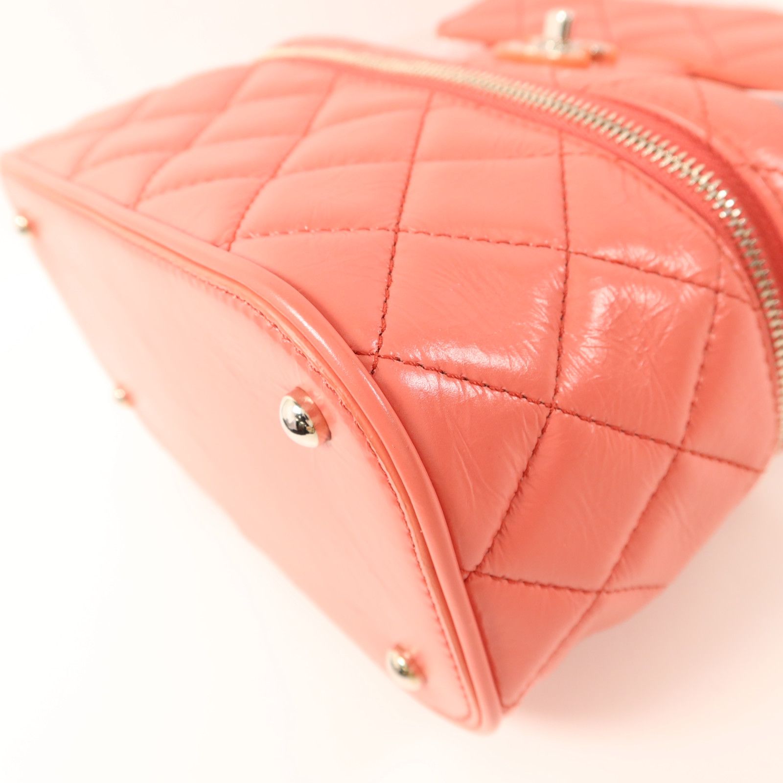 Pink Quilted Crumpled Leather and PVC Vanity Flap — view 12