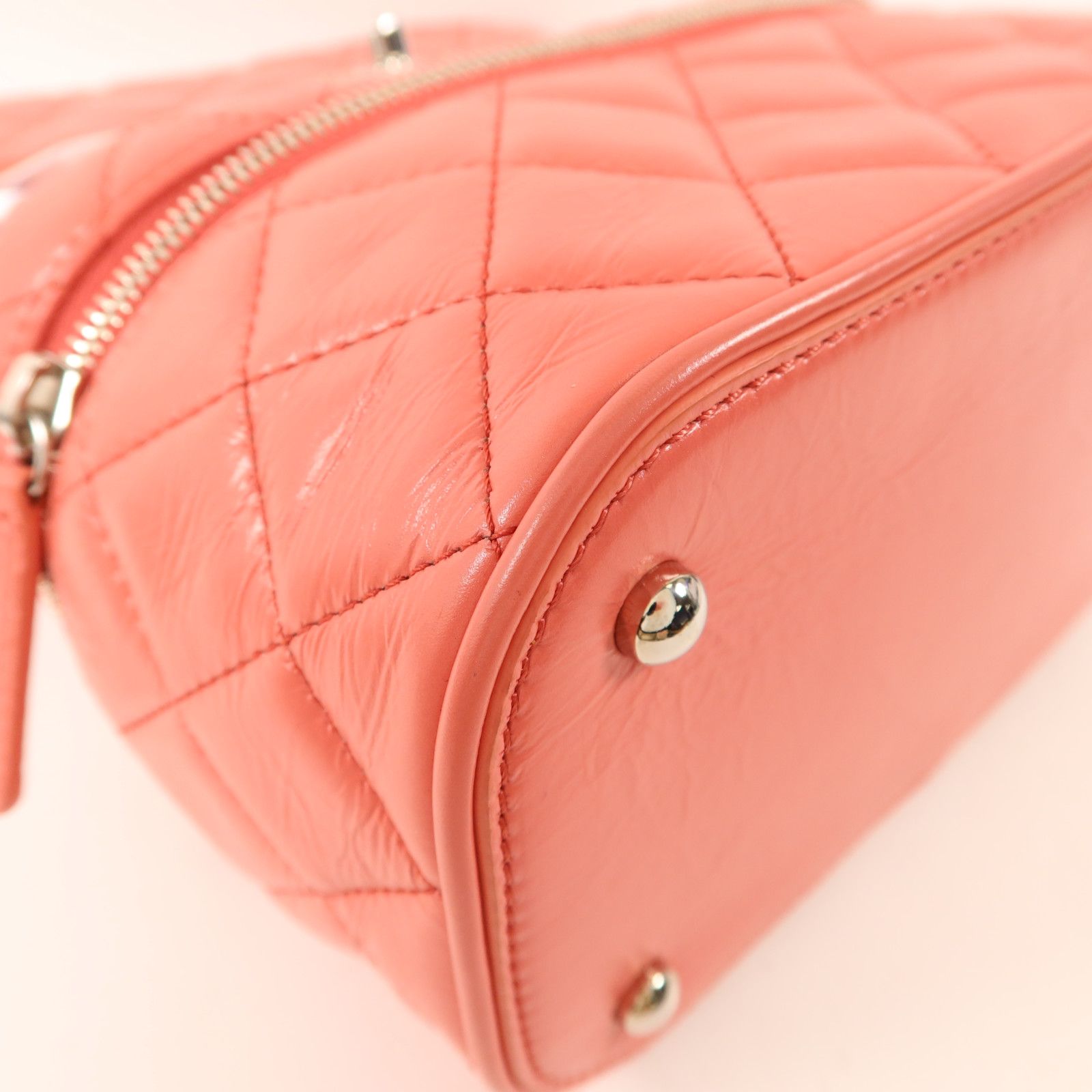 Pink Quilted Crumpled Leather and PVC Vanity Flap — view 13