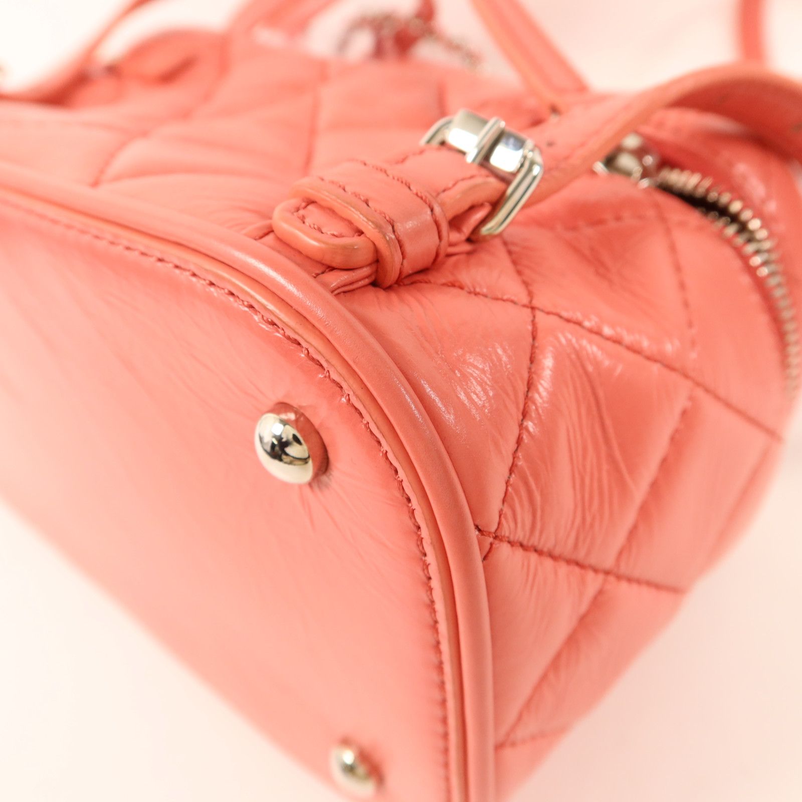 Pink Quilted Crumpled Leather and PVC Vanity Flap — view 14