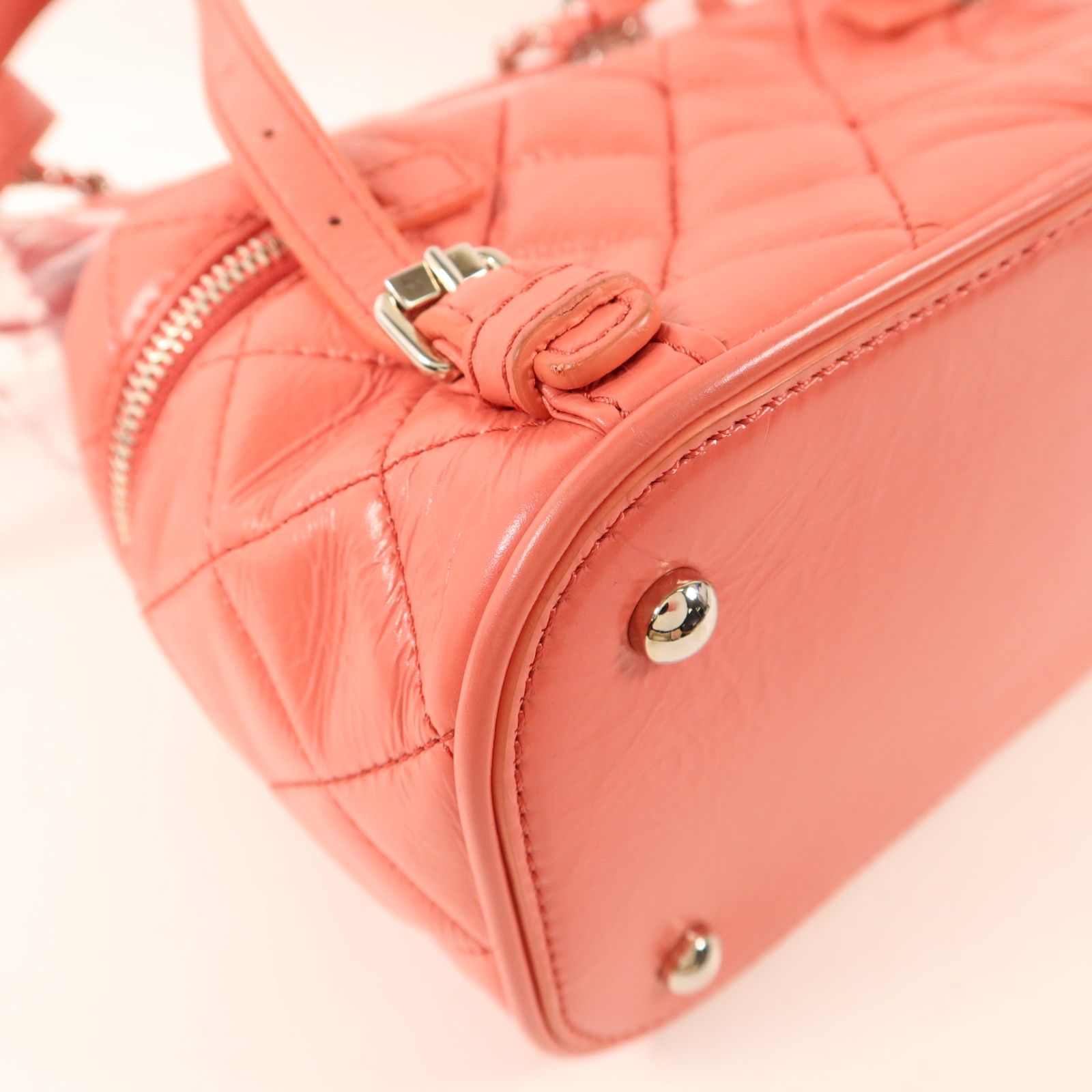 Pink Quilted Crumpled Leather and PVC Vanity Flap — view 15