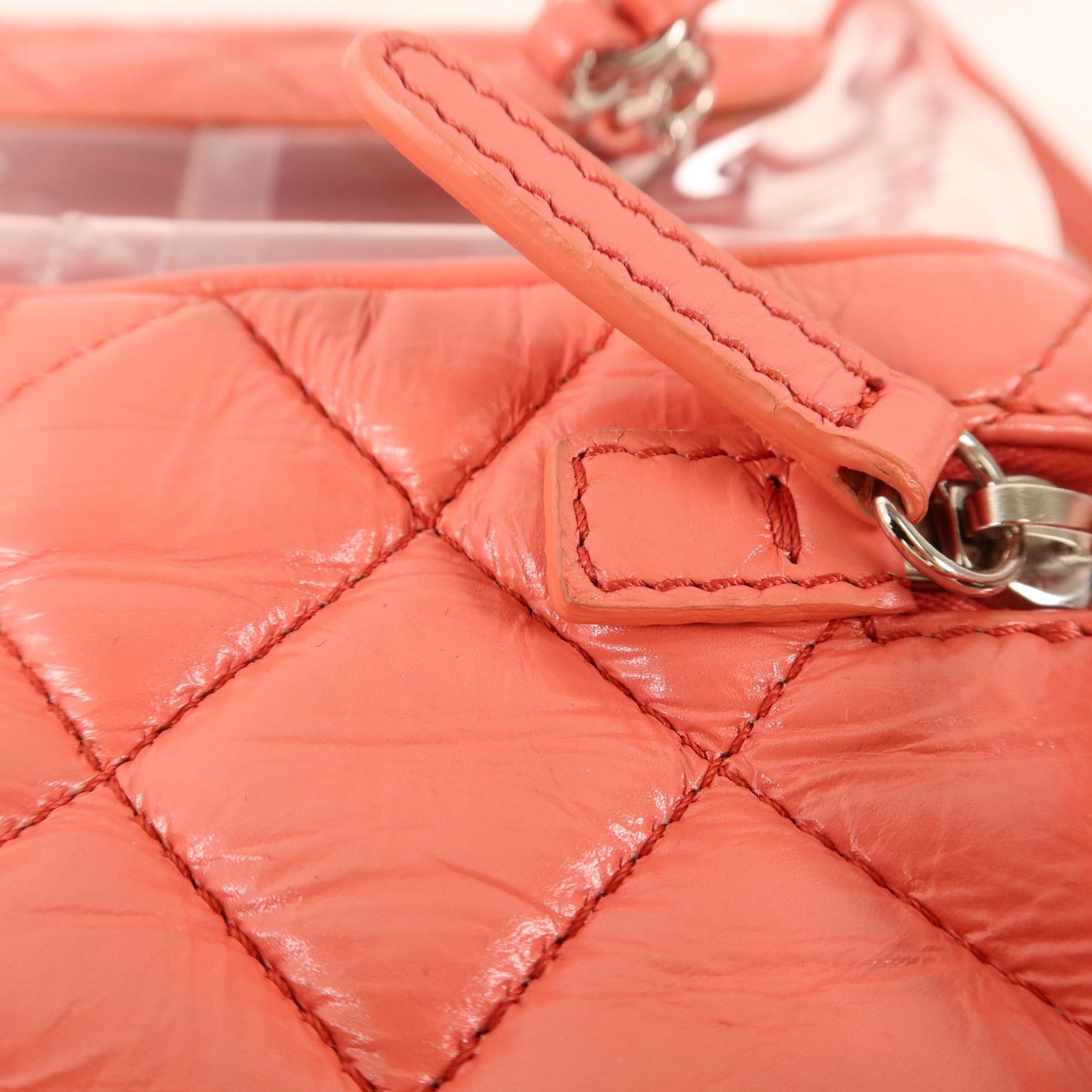 Pink Quilted Crumpled Leather and PVC Vanity Flap — view 16