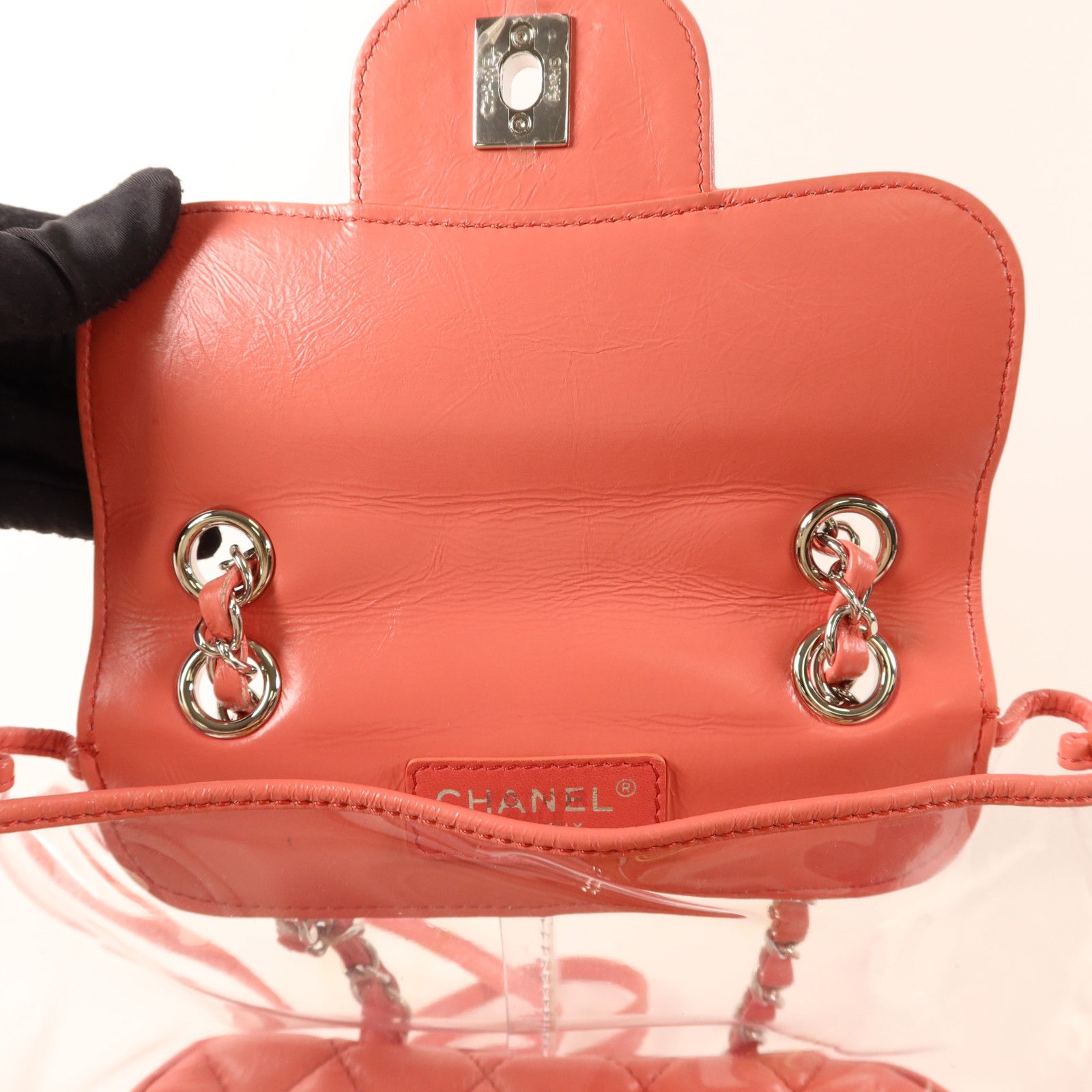 Pink Quilted Crumpled Leather and PVC Vanity Flap — view 17
