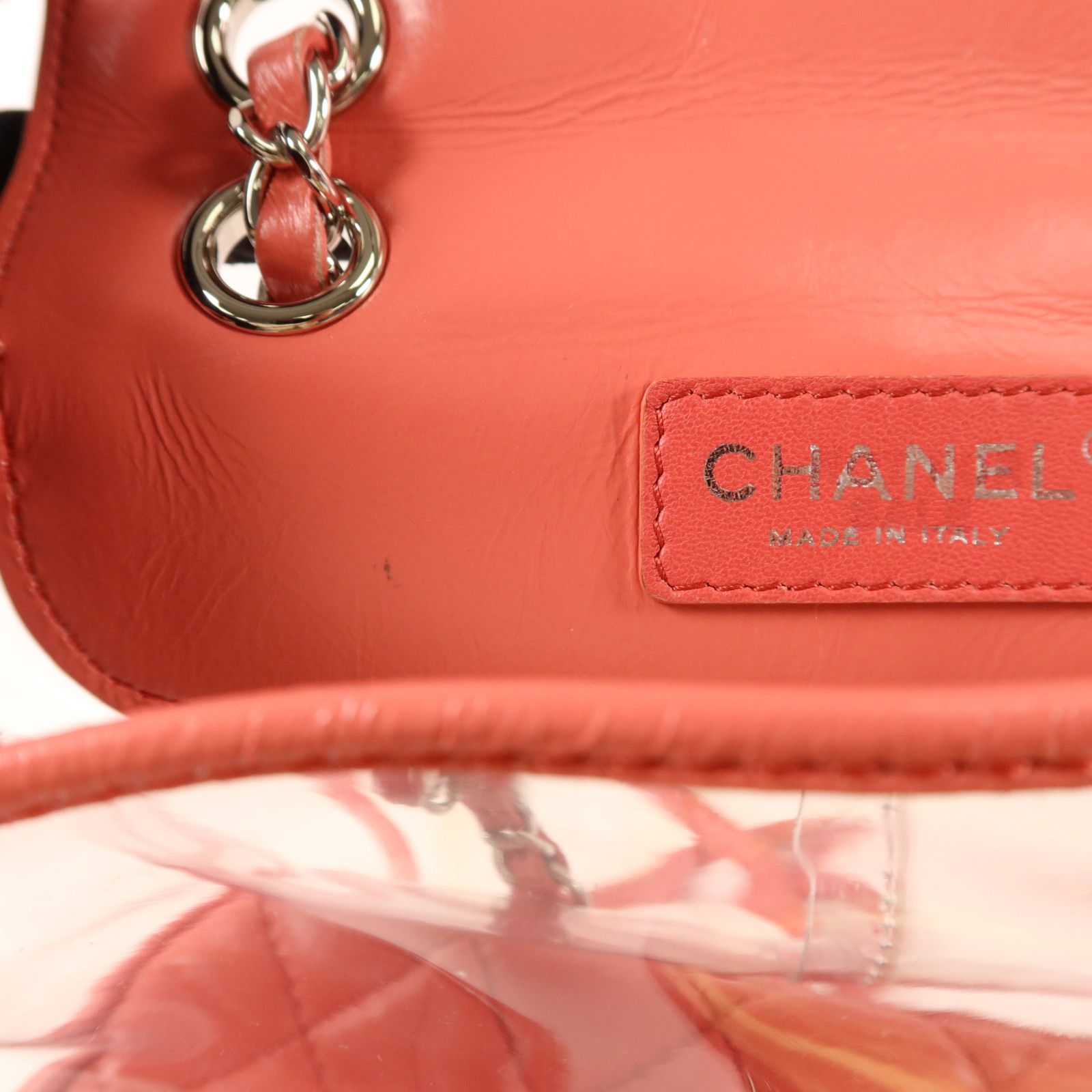 Pink Quilted Crumpled Leather and PVC Vanity Flap — view 18