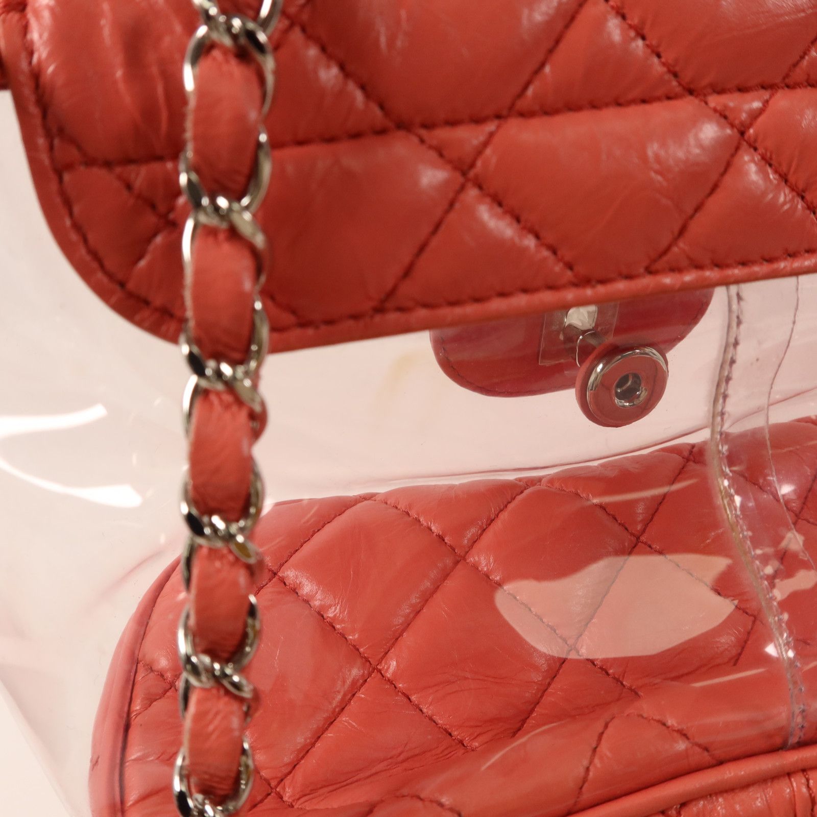 Pink Quilted Crumpled Leather and PVC Vanity Flap — view 19