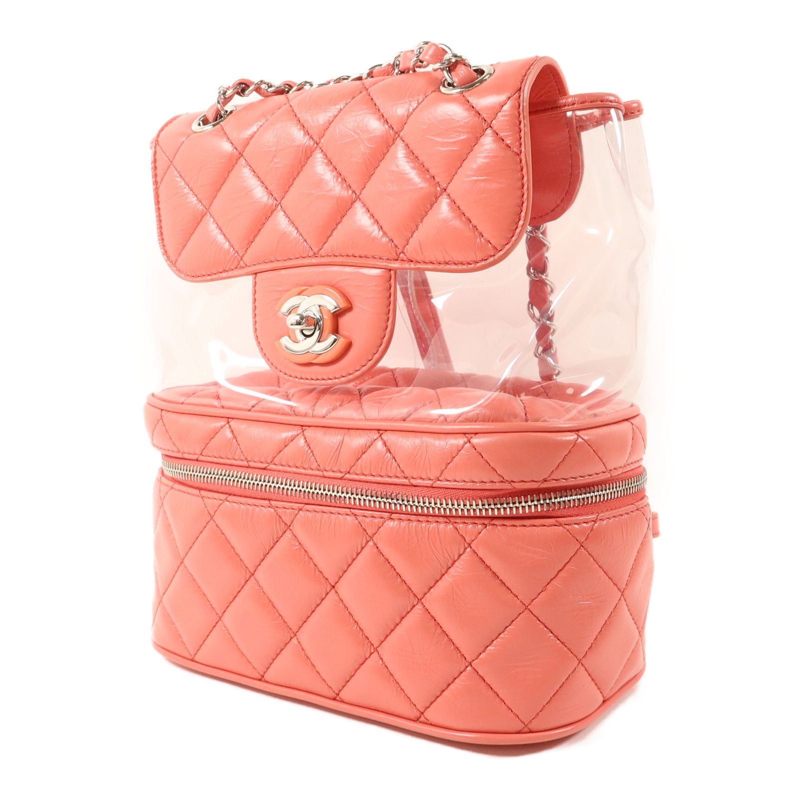 Pink Quilted Crumpled Leather and PVC Vanity Flap — view 3