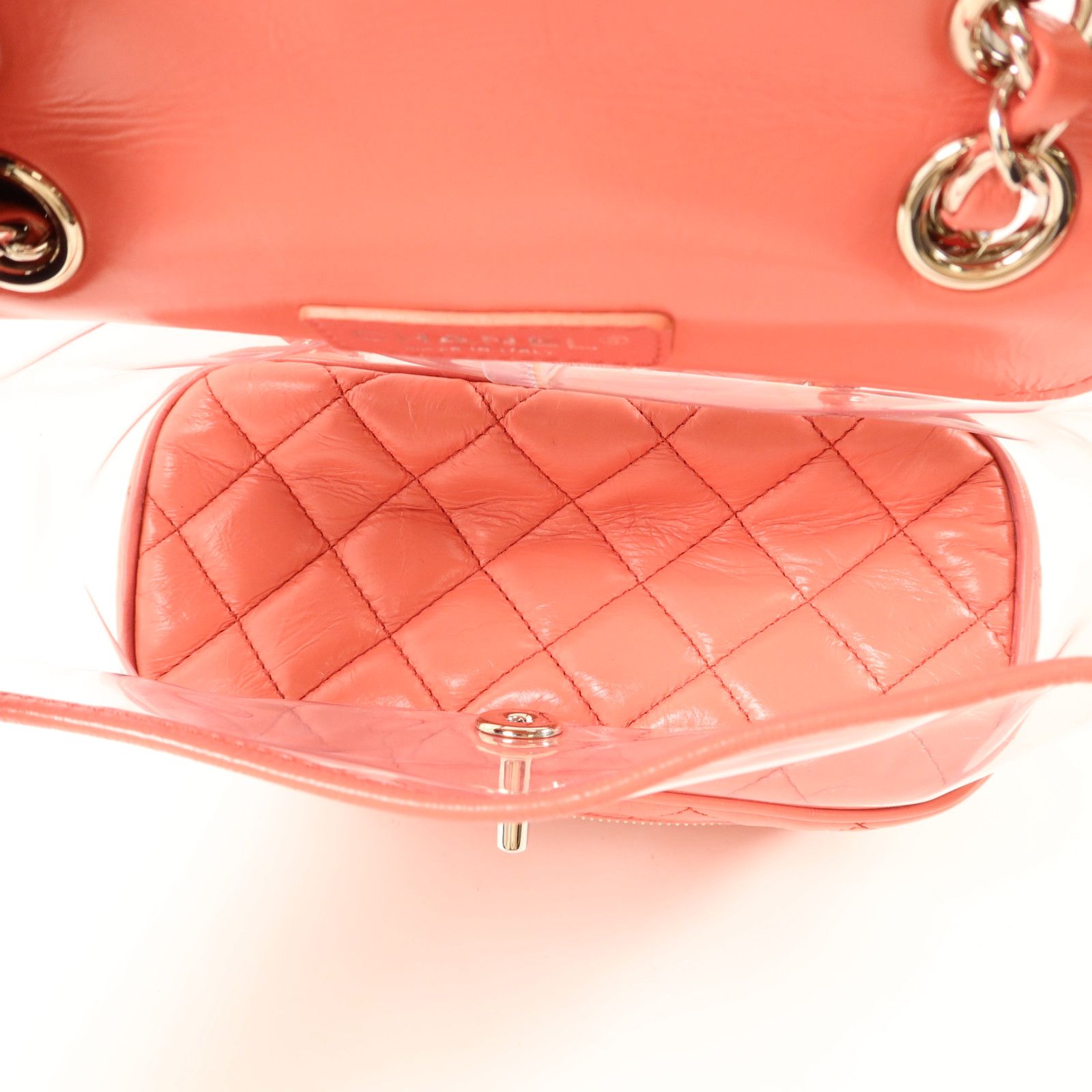 Pink Quilted Crumpled Leather and PVC Vanity Flap — view 5