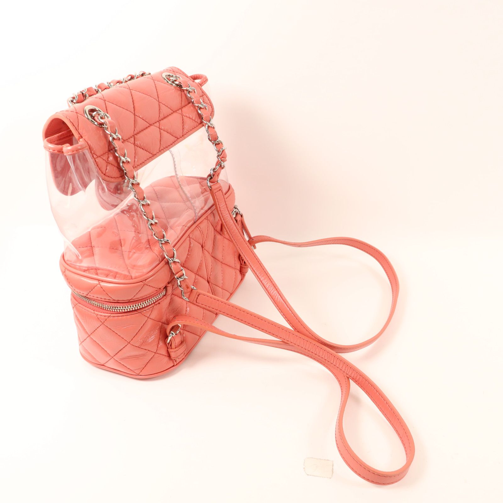 Pink Quilted Crumpled Leather and PVC Vanity Flap — view 9
