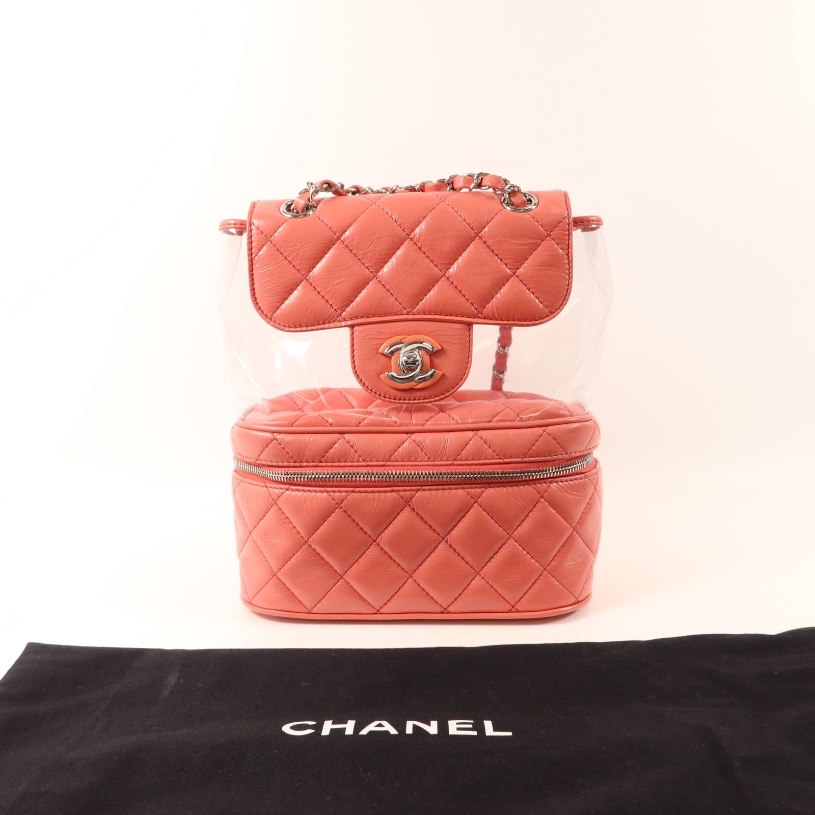 Pink Quilted Crumpled Leather and PVC Vanity Flap — view 10