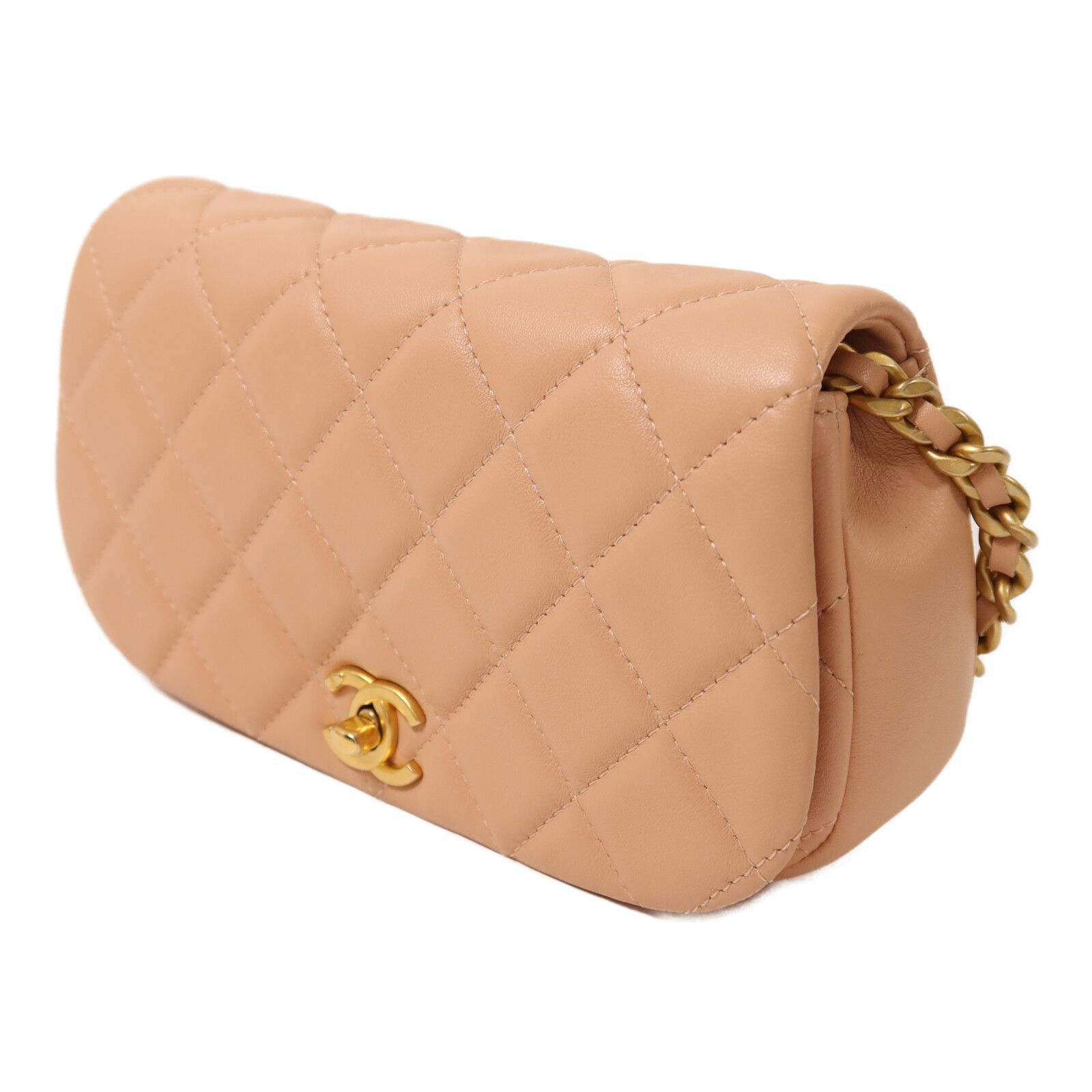 Pink Cowhide Leather Chain Shoulder Bag Calfskin (cowhide) — view 3