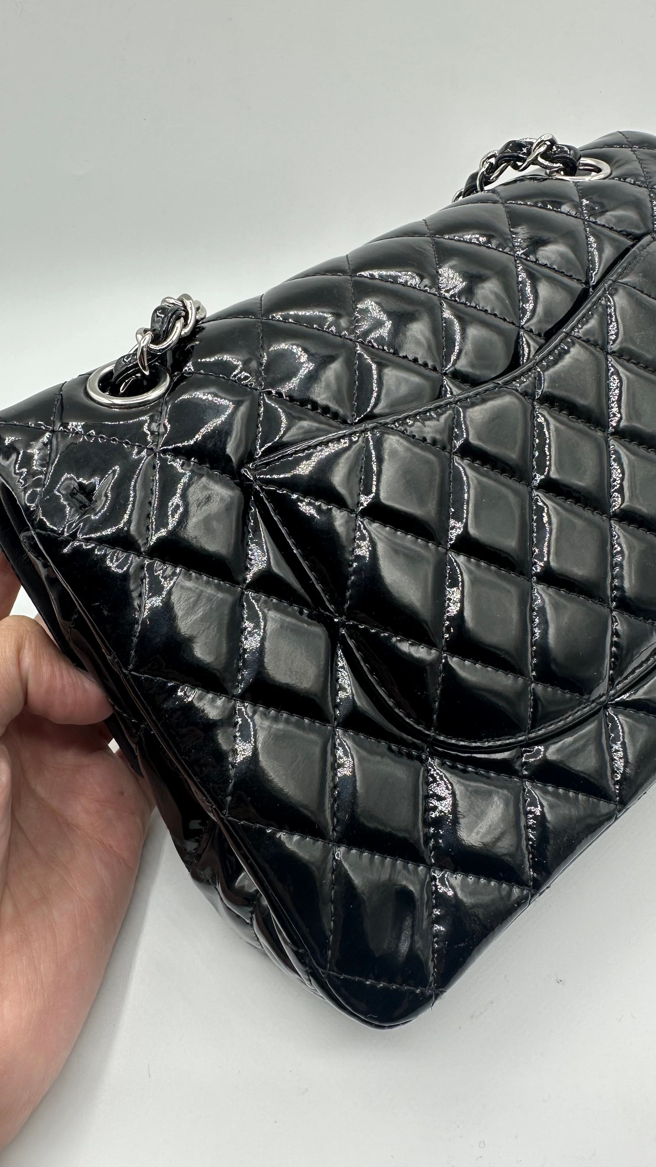 Medium Classic Double Flap, Patent Calf Quilted — view 6