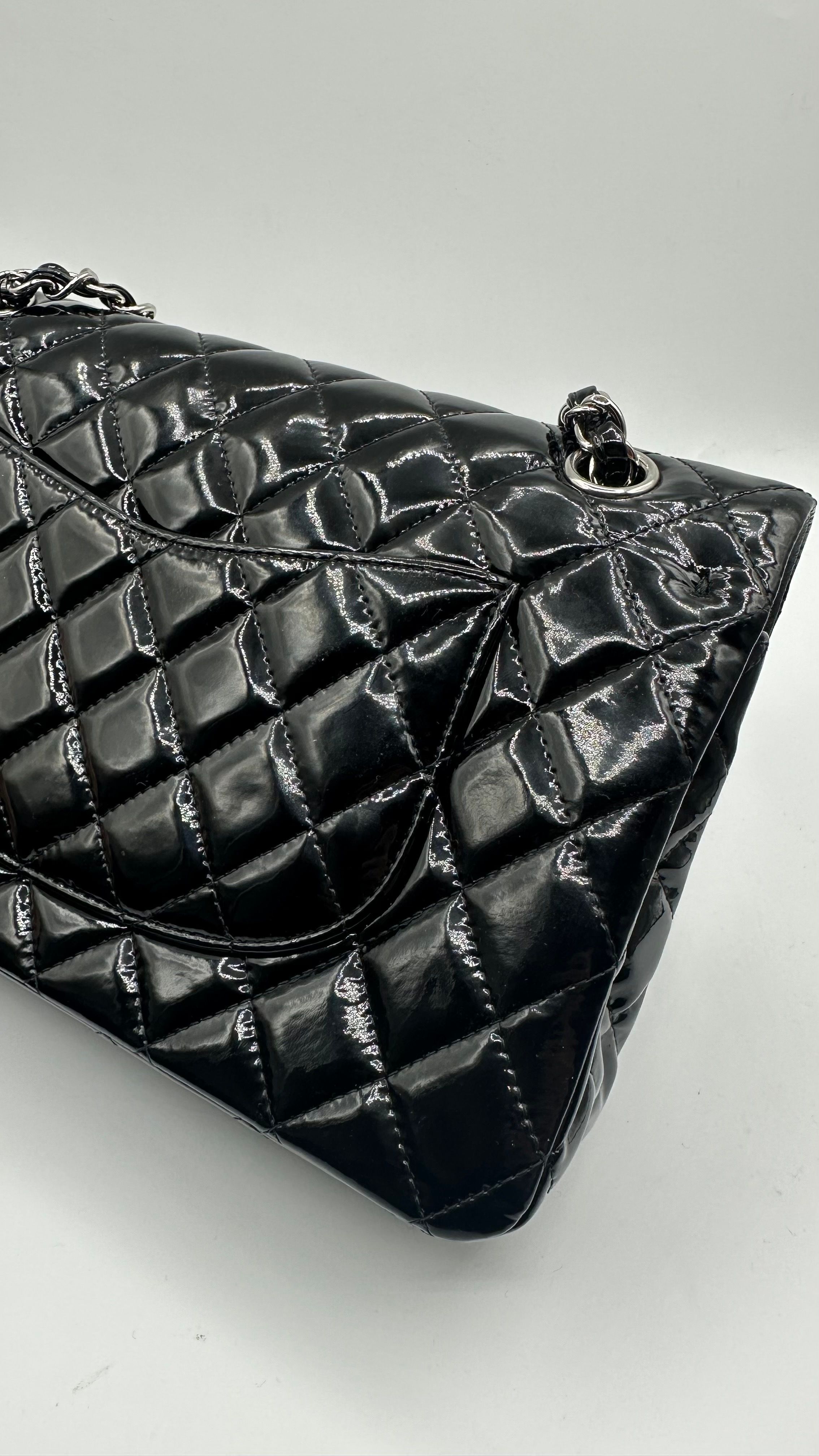 Medium Classic Double Flap, Patent Calf Quilted — view 10