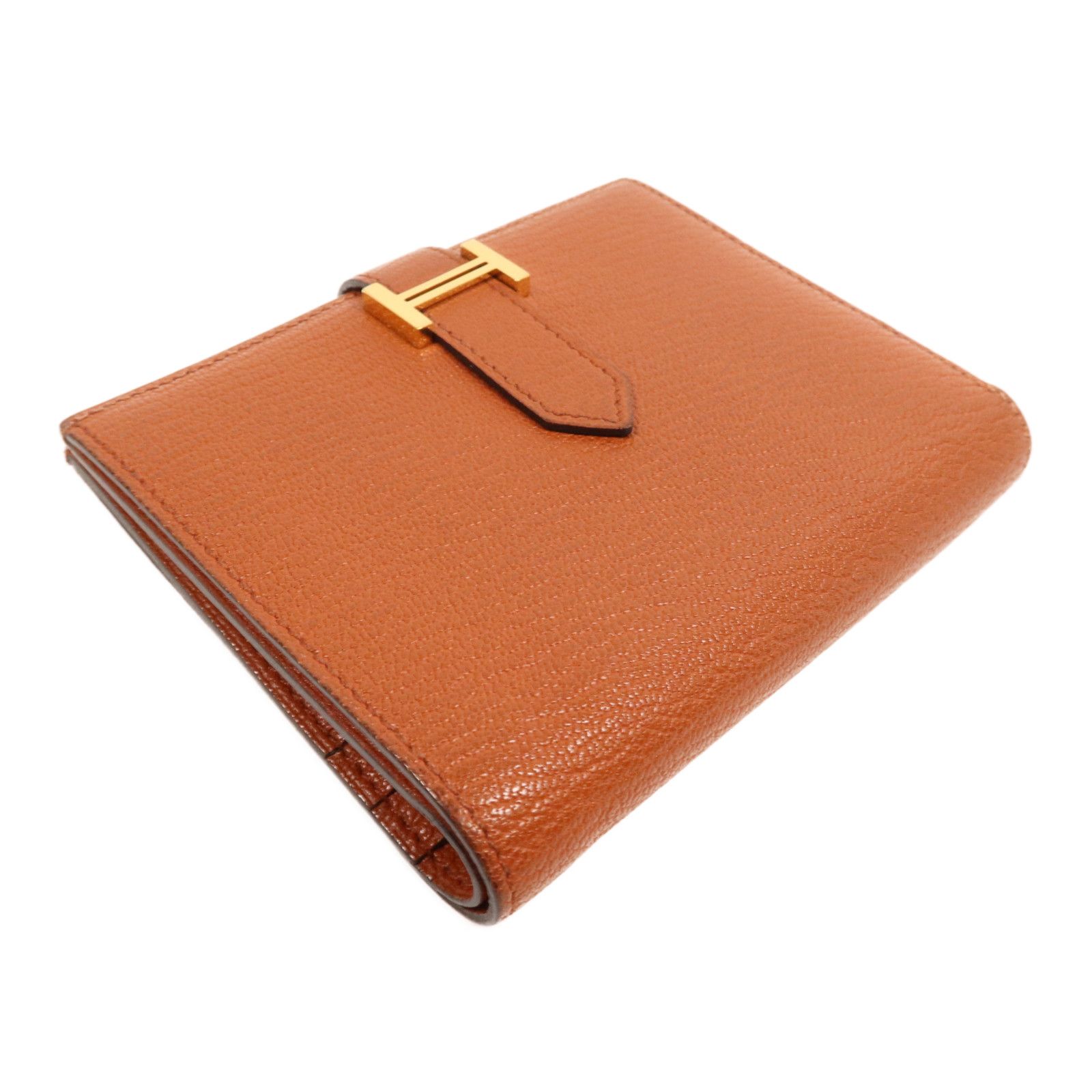 Chevre Leather Bearn Compact Wallet Gold Box Bi-Fold Wallet Brown Cuivre Chevre Goatsk — view 3